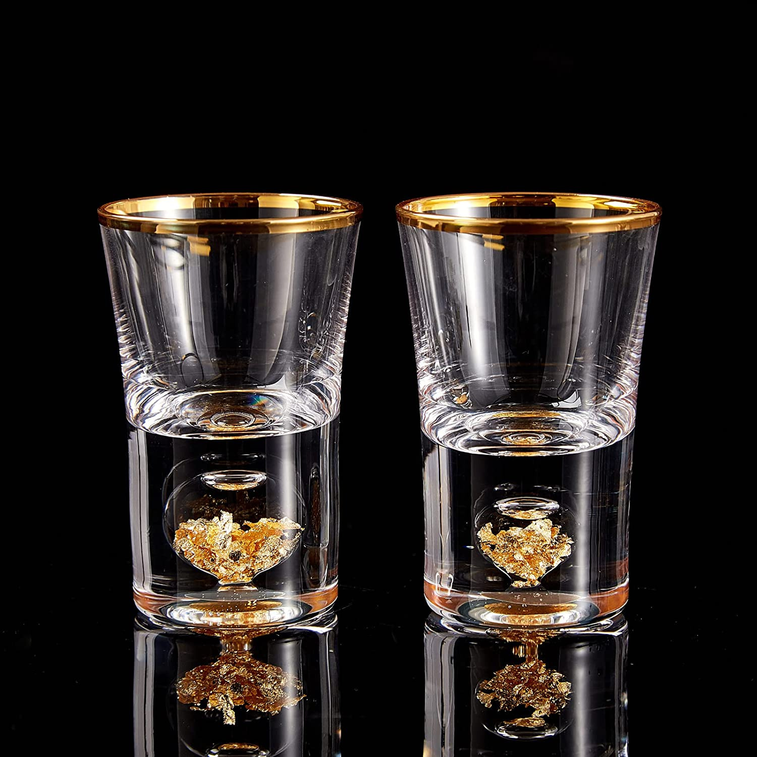 Shot Glasses (1.5Oz), Crystal Shot Glass Set Decorated with 24K Gold Leaf Flakes
