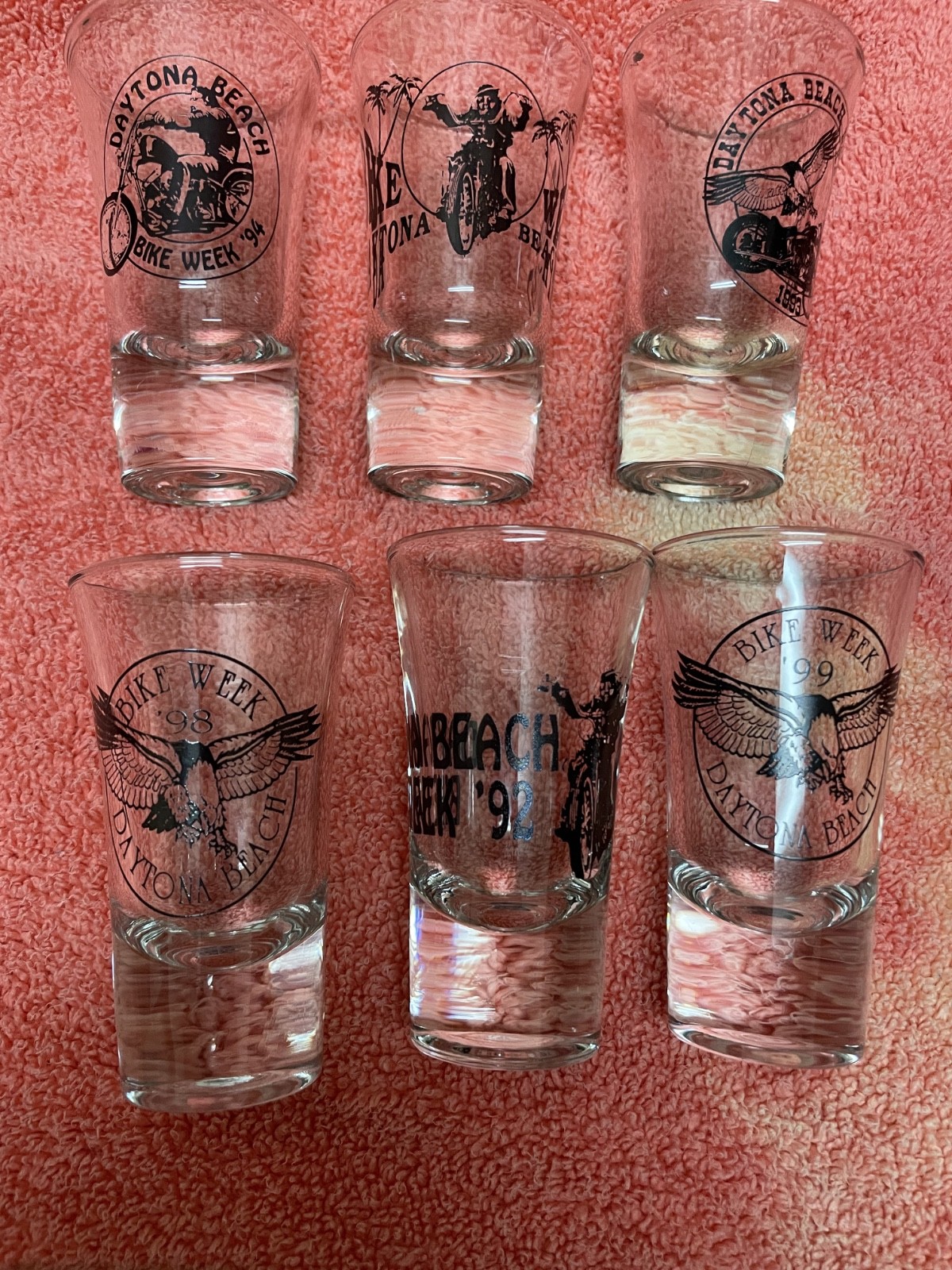 Six Vintage Harley-Davidson Daytona Beach Bike Week Shot Glasses Six Vintage Harley-Davidson Daytona Beach Bike Week Shot Glasses