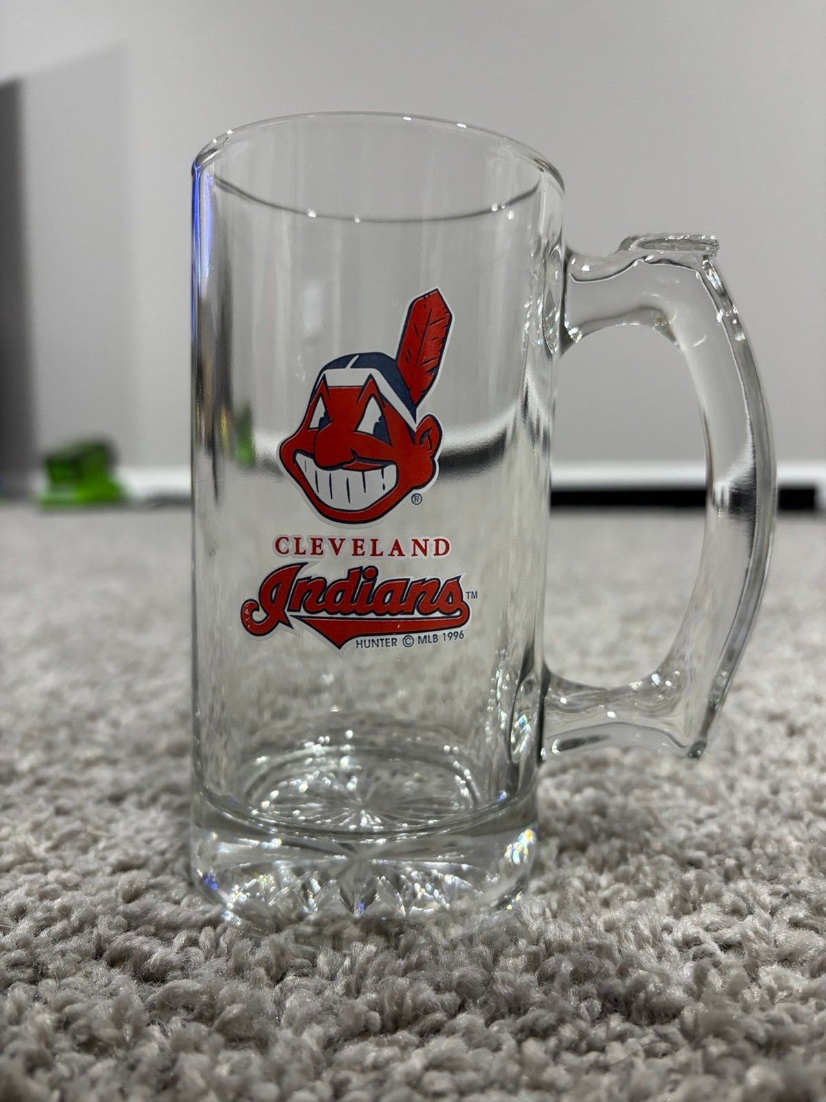 Vintage 1996 Cleveland Indians Chief Wahoo Glass Beer Mug Stein Hunter MLB