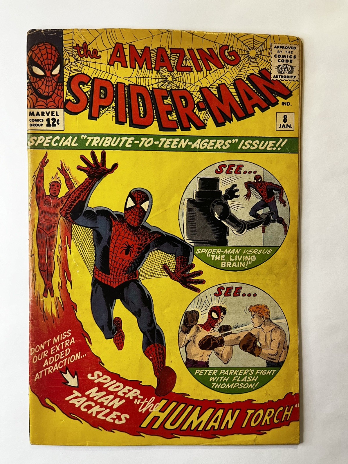 AMAZING SPIDERMAN 8 VG- 1964 MARVEL HUMAN TORCH APPEARANCE AMAZING SPIDERMAN 8 VG- 1964 MARVEL HUMAN TORCH APPEARANCE