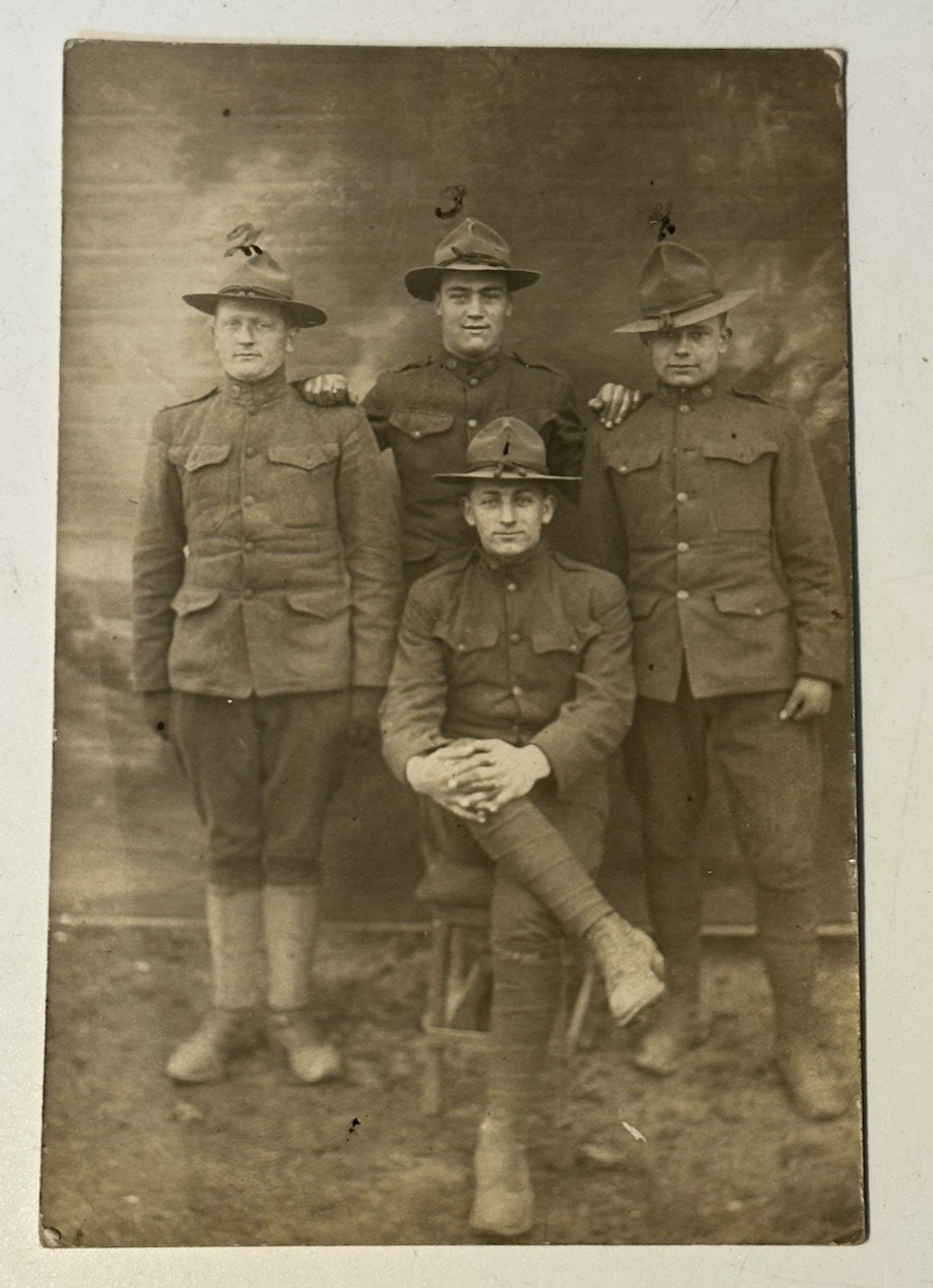 WWI soldiers real photo postcard with names Unposted RPPC (16C)