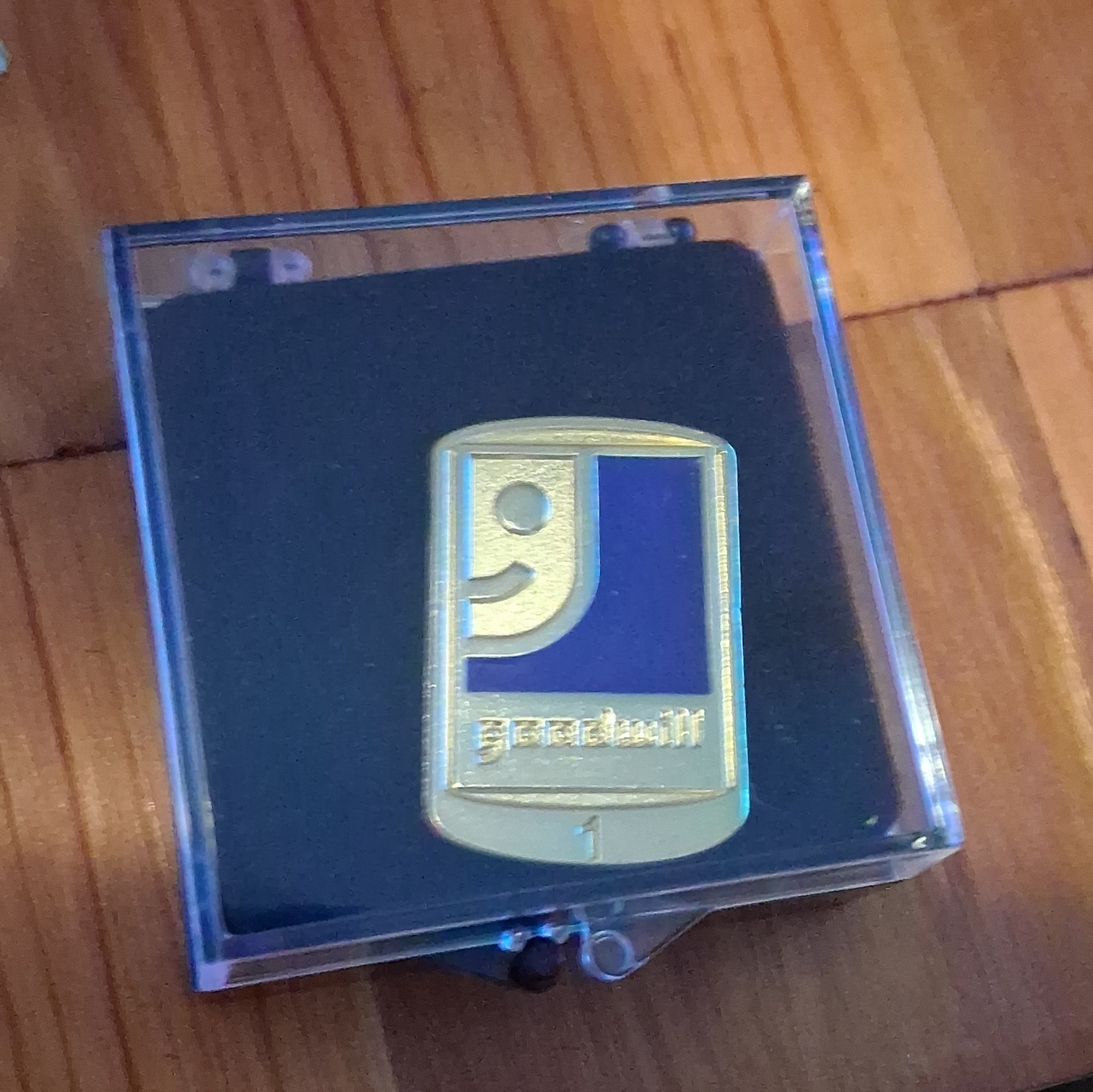 Vintage Goodwill 1 Year Service Pin: Gold Tone Blue Enamel - Award Vintage Goodwill 1 Year Service Pin: Gold Tone Blue Enamel - Award