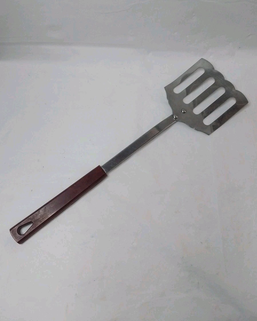 Vintage Kaylan Stainless Steel Slotted Spatula Red Bakelite Handle 1950s MCM Vintage Kaylan Stainless Steel Slotted Spatula Red Bakelite Handle 1950s MCM