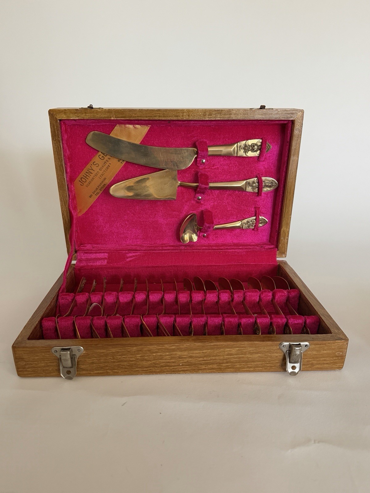 Vintage Siam Bronze Flatware Thai Dancer Handles Johnny\'s Gems Bangkok Wood Case Vintage Siam Bronze Flatware Thai Dancer Handles Johnny\'s Gems Bangkok Wood Case