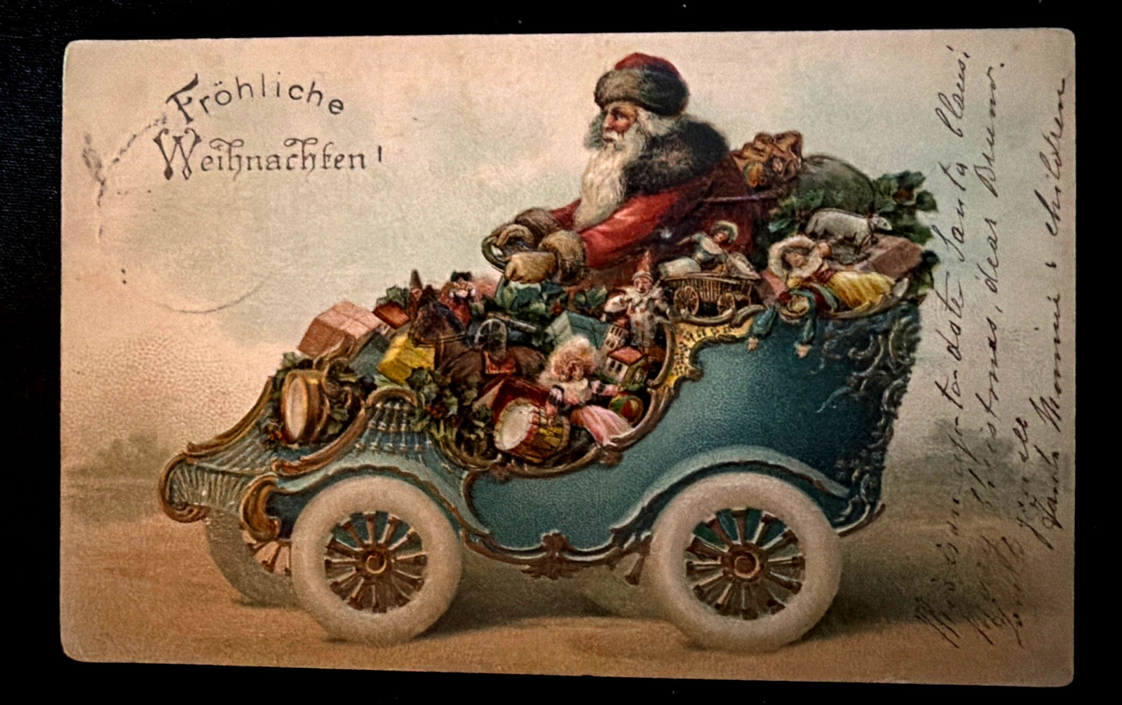 Rare~ SANTA CLAUS in Old Fancy Car full of Toys~Antique~Christmas Postcard~s933 Rare~ SANTA CLAUS in Old Fancy Car full of Toys~Antique~Christmas Postcard~s933