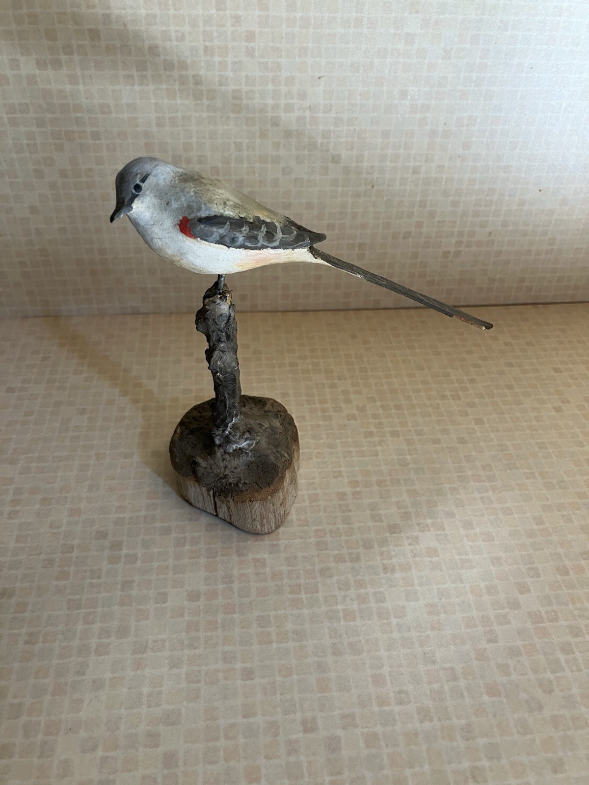PETER PELTZ  HAND CARVED WOOD RARE BIRD FOLK ART SCISSOR TAIL FLYCATCHER