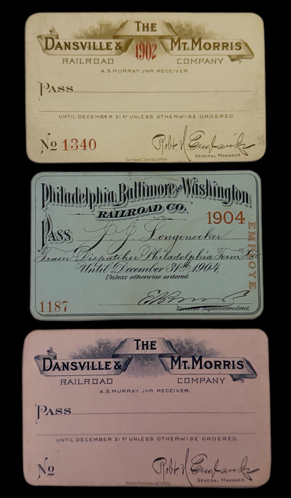 Antique 1902 1904 Railroad Passes LOT OF 3 Beautiful Original Railway Ephemera