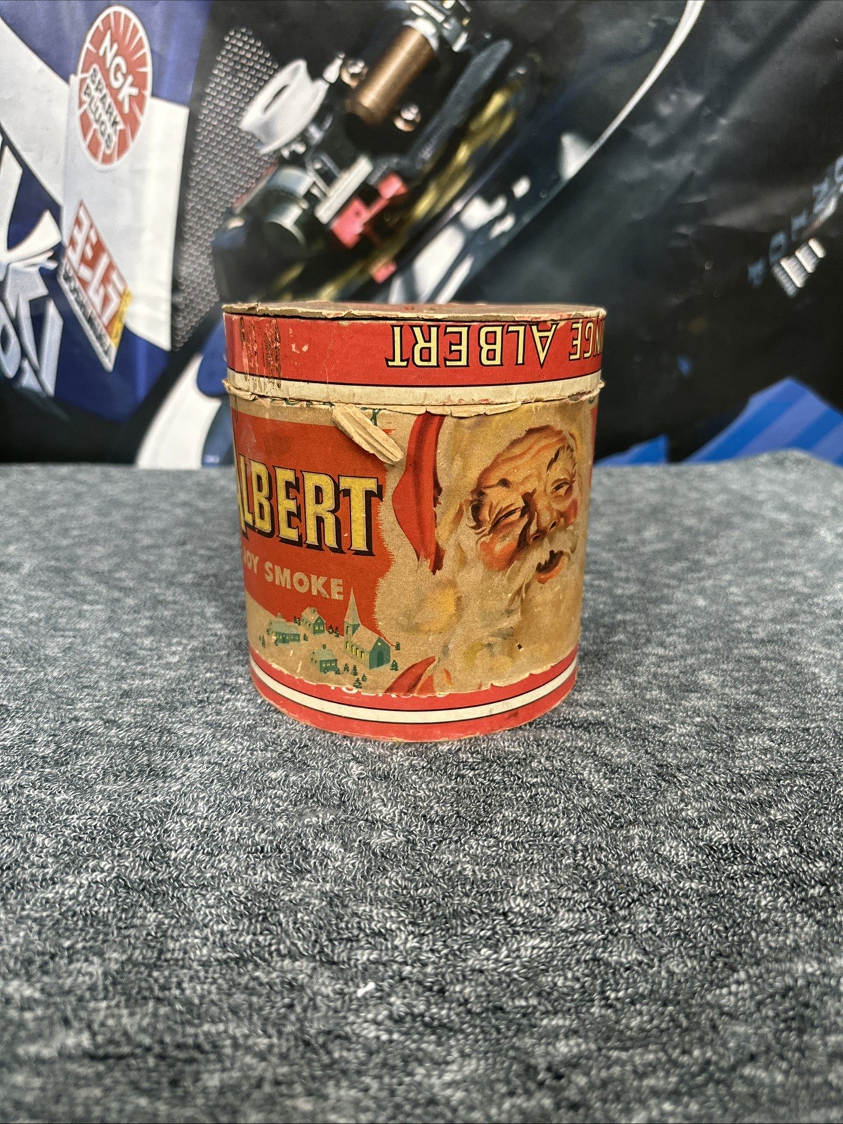 1940s RARE *CARDBOARD* Prince Albert Christmas Santa Smoking Tobacco Container 