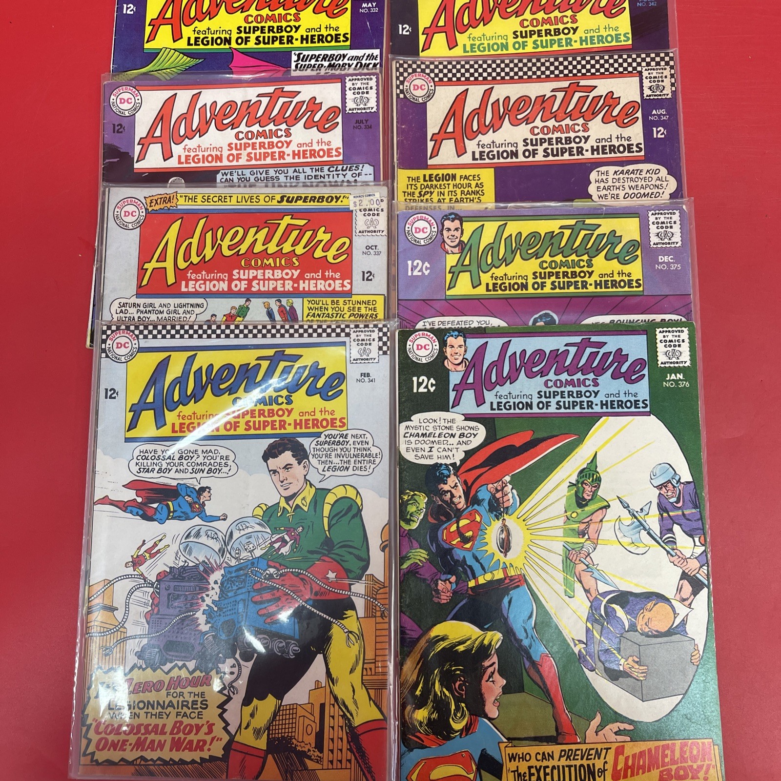 Vintage Adventure Comics Lot 8 Issues #332 334 337 341 342 347 375 376 DC 1960s