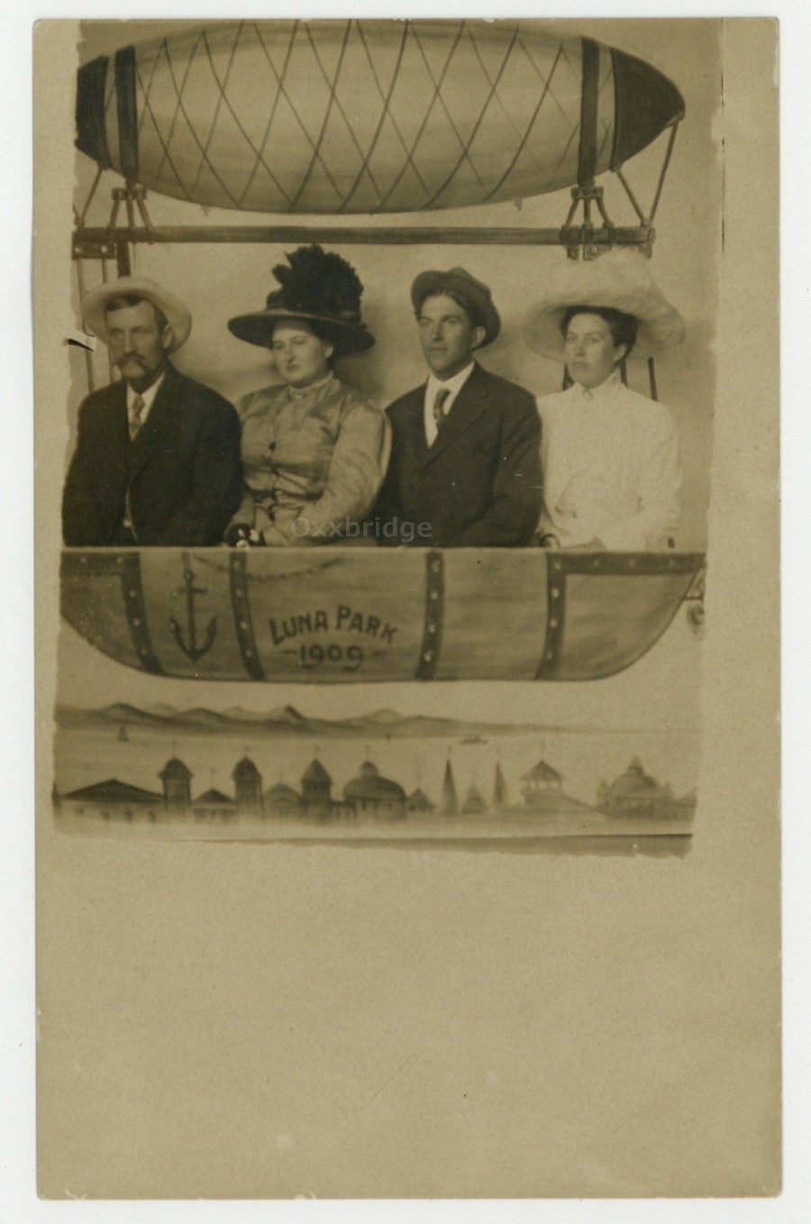 Luna Park Brooklyn 1909 Amusement Photo Zeppelin Blimp Airship Balloon Ride RPPC