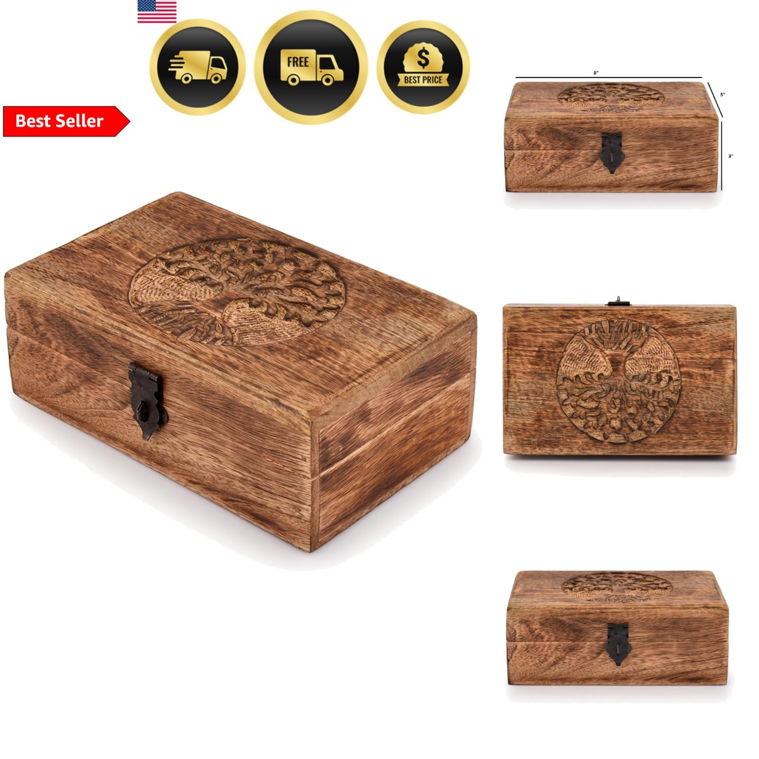 Wooden Jewelry Box Tree of Life Engraving Keepsake Box Gift for Her Men