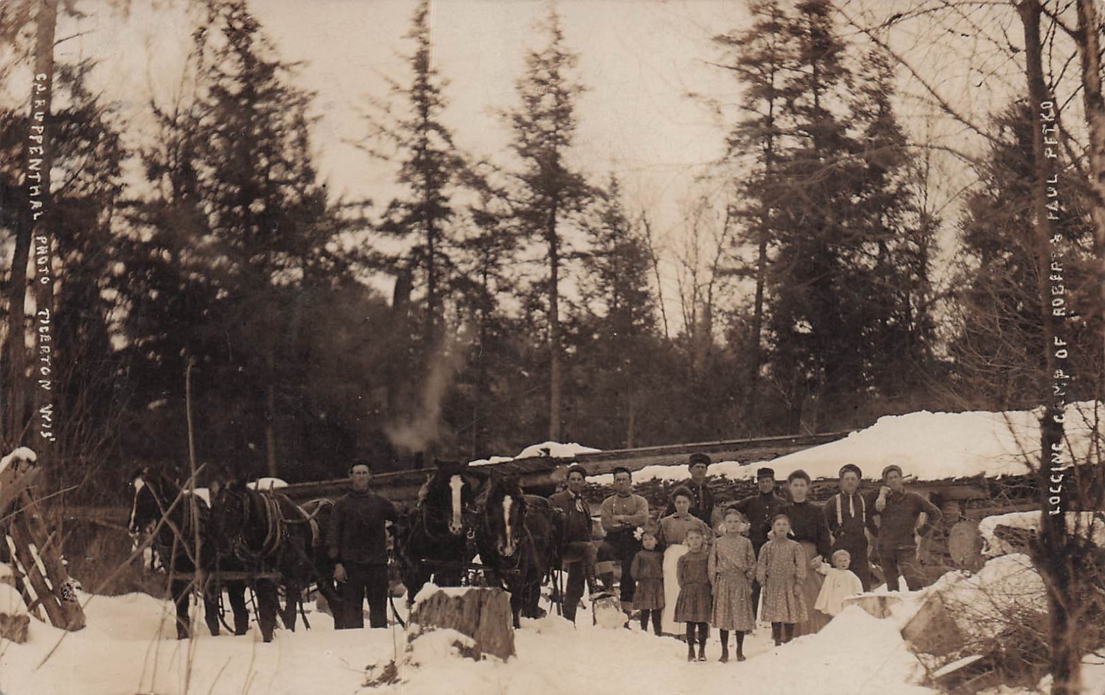 RPPC Tigerton Wisconsin Ruppenthal Logging Camp Roger Petko Photo Postcard I6