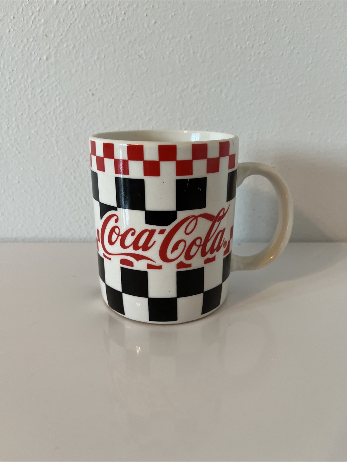 Vintage 1996 Coca-Cola 12 oz Checkered Coffee Mug