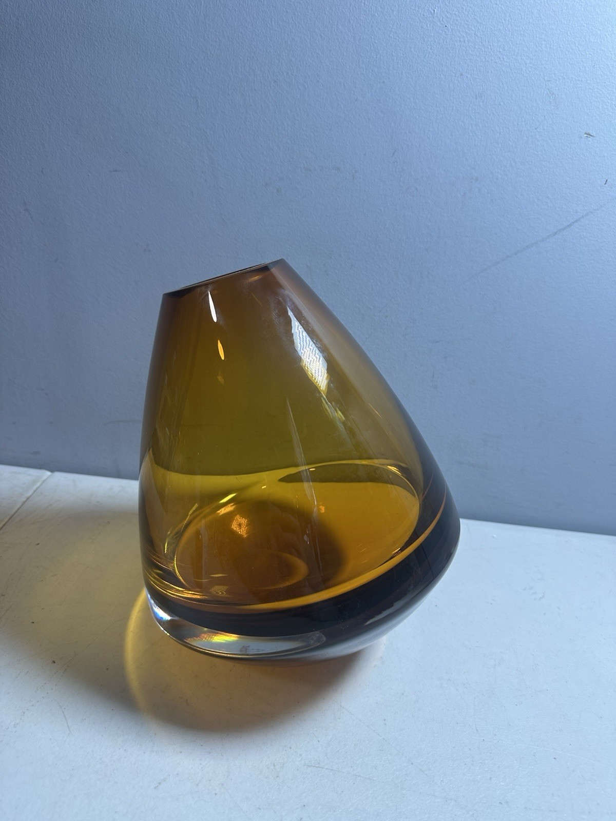 Nambe Santa Fe Sunset Amber Glass Asymmetrical Tilt Vase Retired 9\