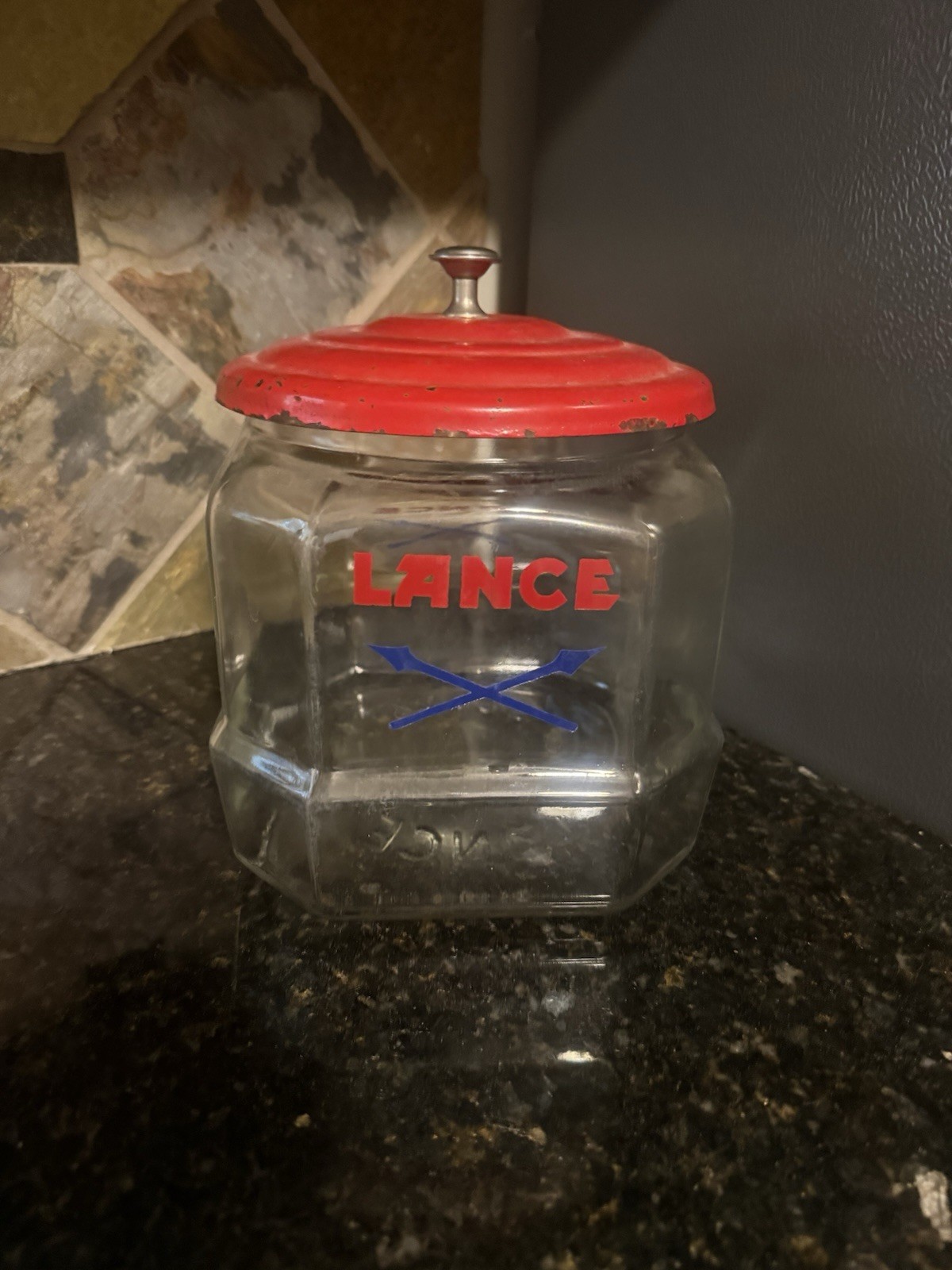 VTG 8-sided glass “Lance” cracker/ cookie advertising iconic jar, Candy display