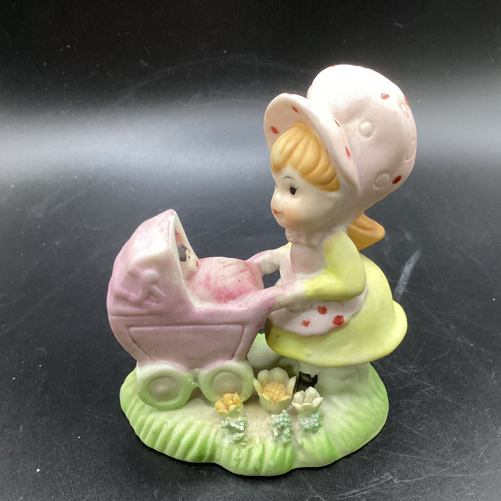 Vintage LEFTON Figurine Girl Pushing Baby Buggy Stroller Collectible Decor Vintage LEFTON Figurine Girl Pushing Baby Buggy Stroller Collectible Decor