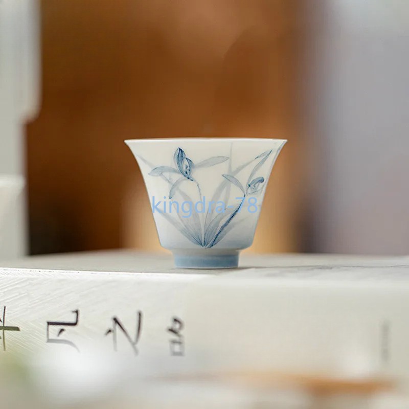 30ml Ceramic Hand Drawn Orchid Jade Mud Teacup Tea-tasting Cup Master Cup