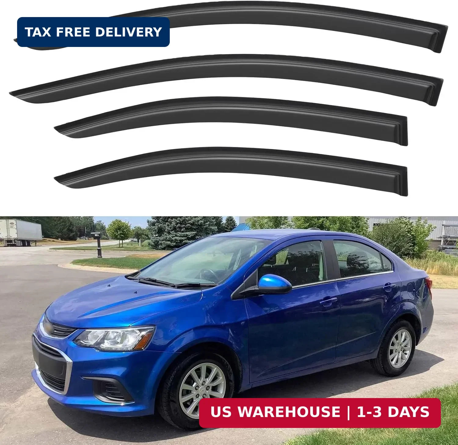 Window Visors Rain Guards for 2012-2020 Chevy Sonic Sedan, Out-Channel Window Ve