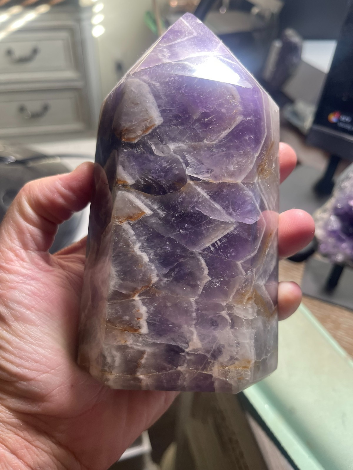 3 LB Natural Dream Amethyst Crystal Tower Obelisk Point Reiki Healing 3 LB Natural Dream Amethyst Crystal Tower Obelisk Point Reiki Healing