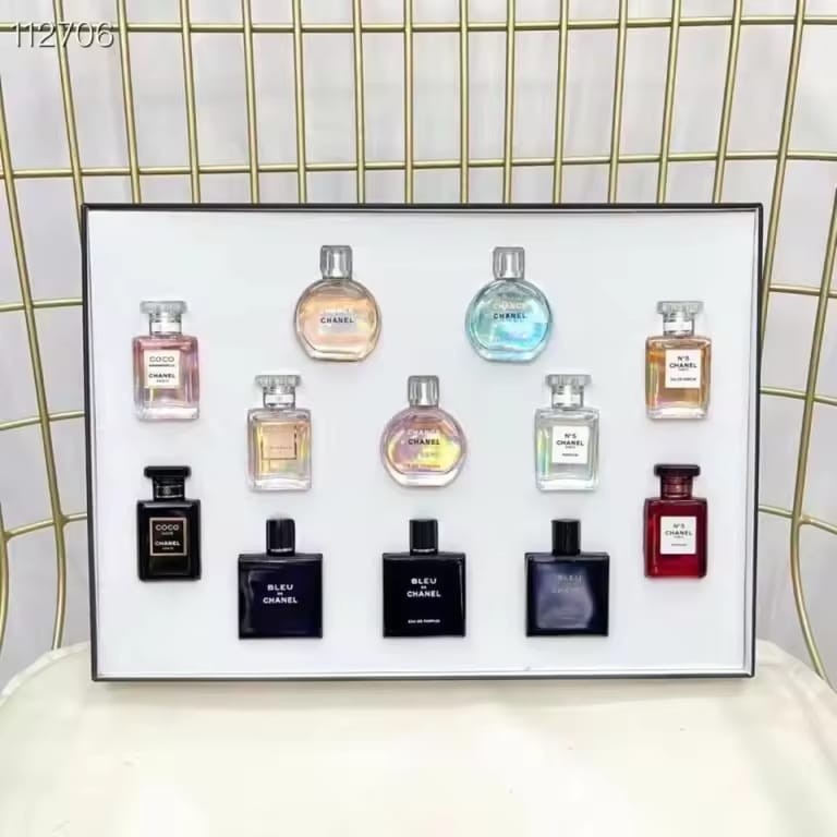 CHANEL Miniature Perfume Bottle Collection Display Set - Framed