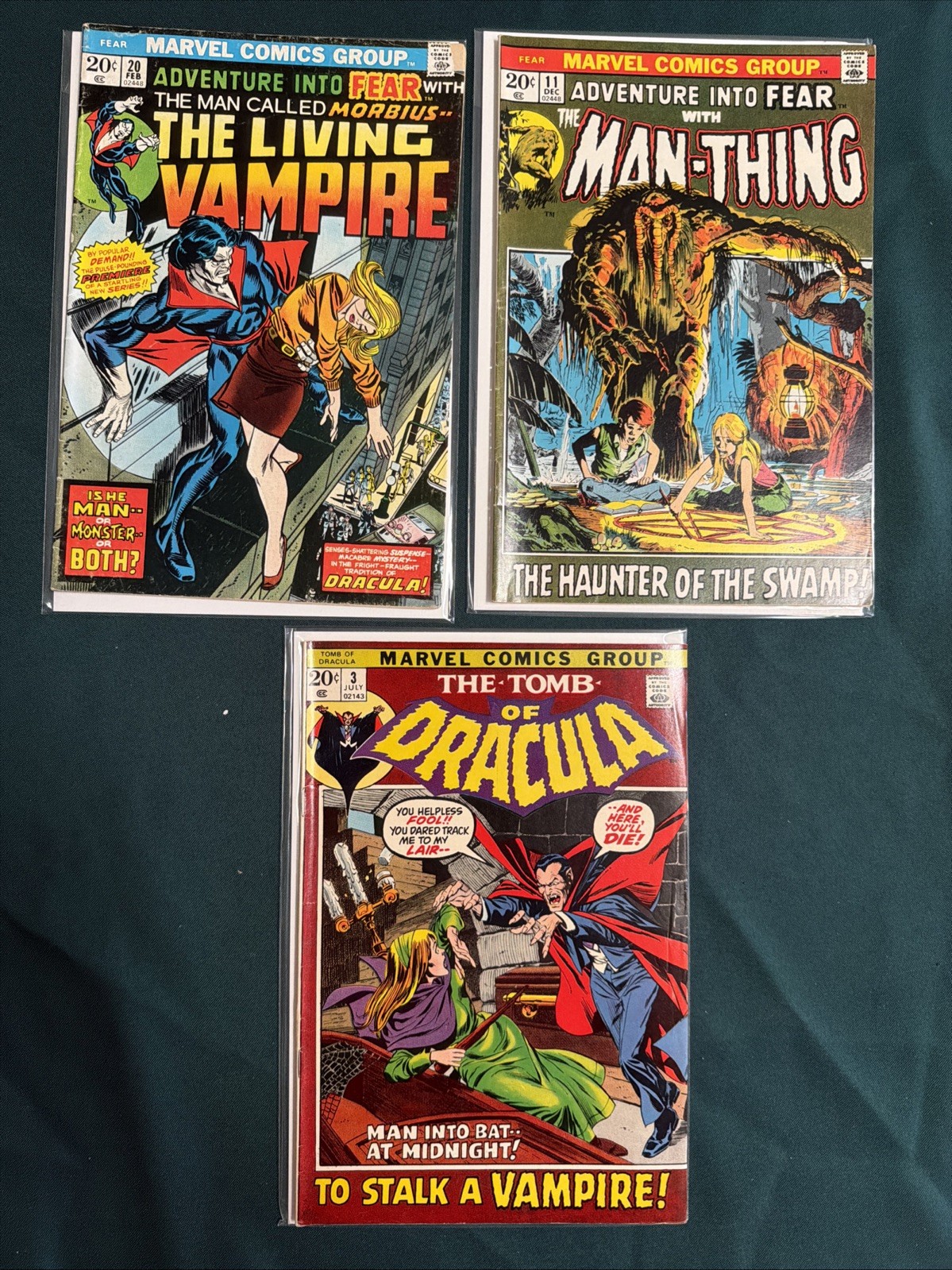 FEAR 11 20 w/ Morbius & Man- Thing+ Tomb Of Dracula 3 Vintage Marvel Bronze Age