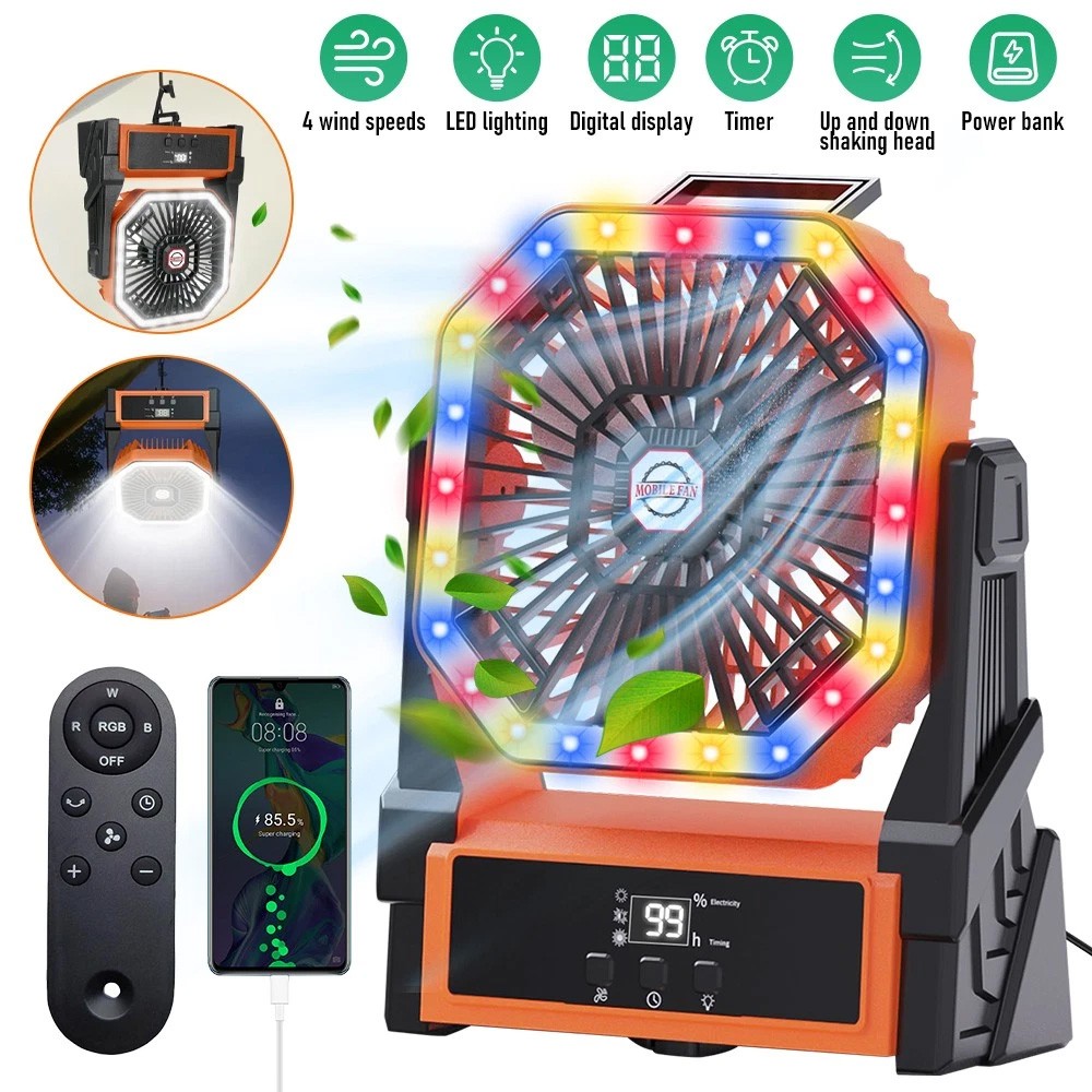 Camping Fan, 20000mAh 96Hrs Rechargeable Portable Fan with LED Lights & 4 Speeds