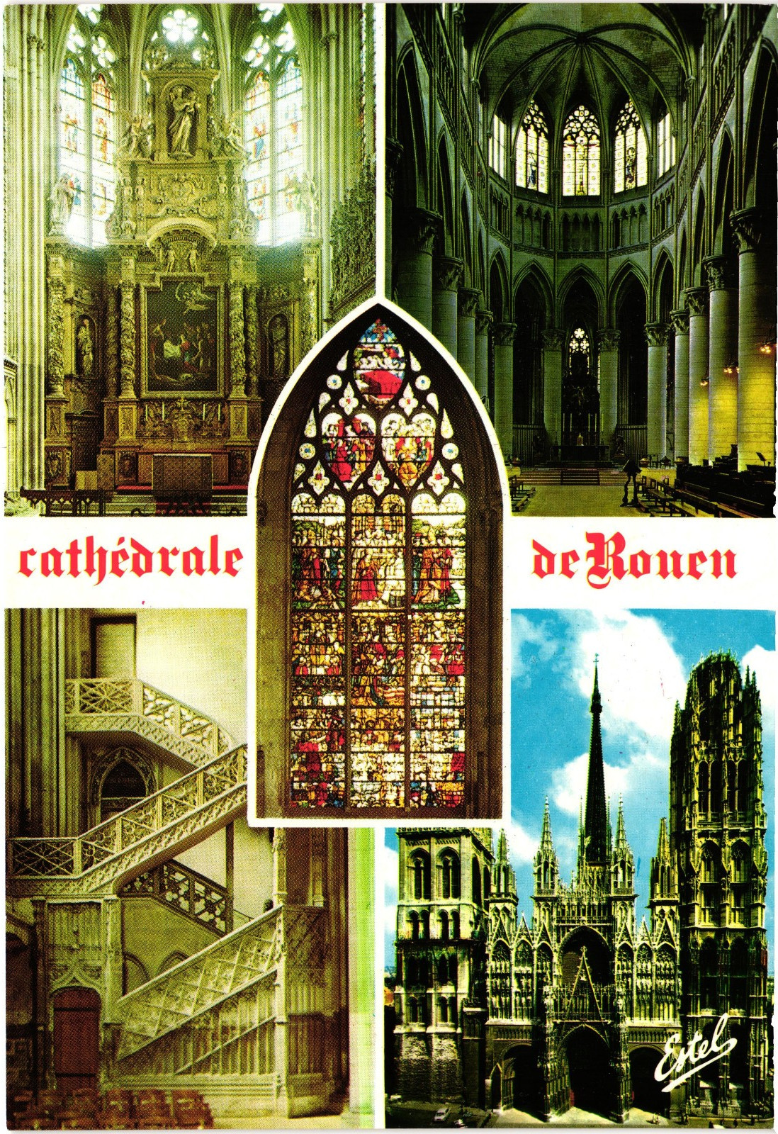 Vintage Rouen France Notre Dame Cathedral Gothic Interior Multi View Postcard Vintage Rouen France Notre Dame Cathedral Gothic Interior Multi View Postcard