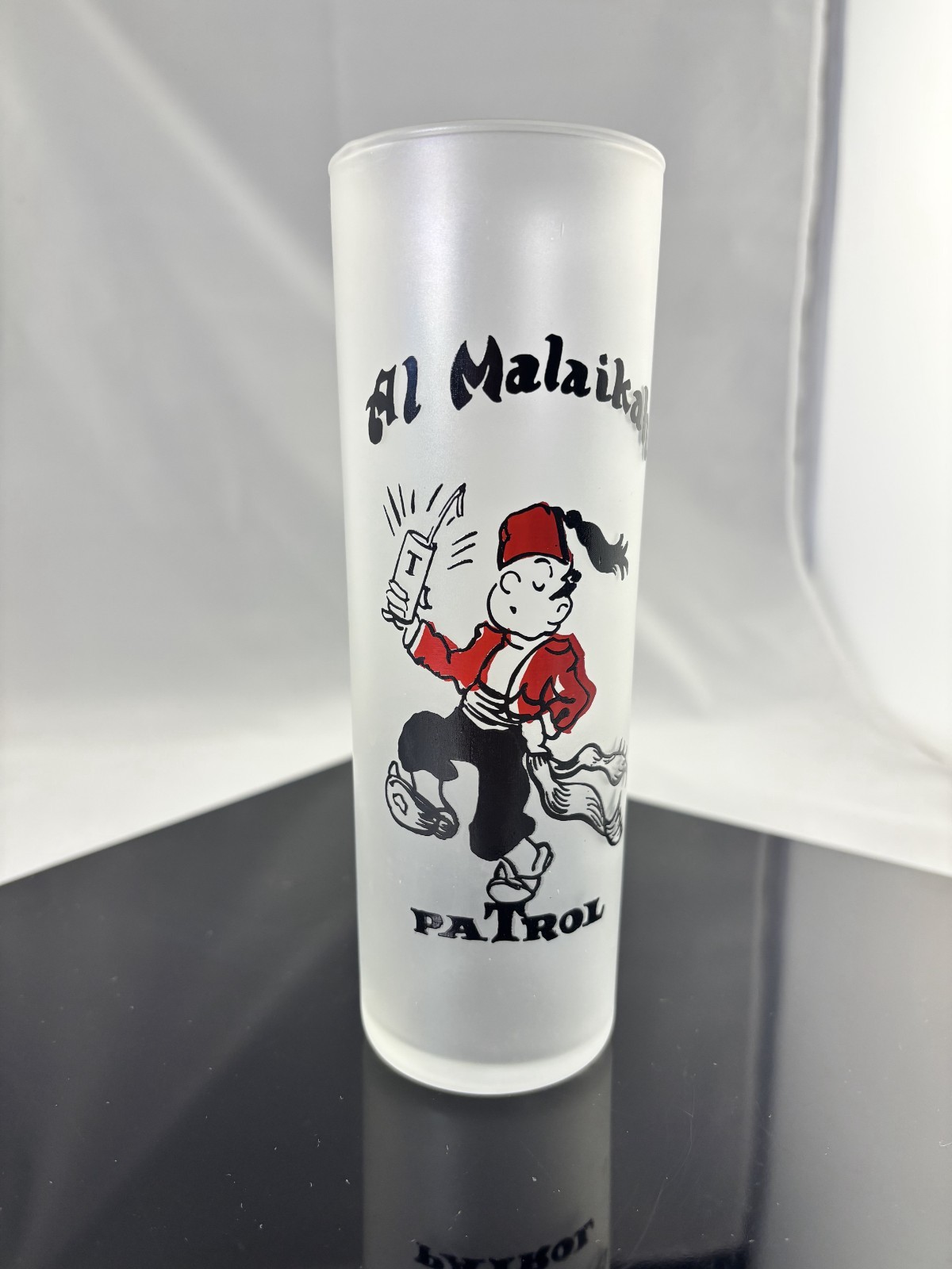 Vintage Al Malaikah Shrine Patrol Frosted Highball Glasses Pair Shriners Masonic