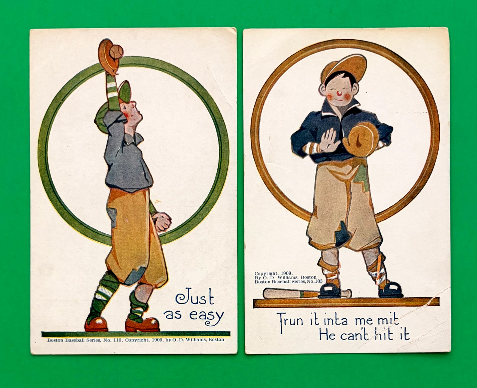 1909 BOSTON BASEBALL SERIES 2 POSTCARDS #103 & #110 BY O.D. WILLIAMS 1909 BOSTON BASEBALL SERIES 2 POSTCARDS #103 & #110 BY O.D. WILLIAMS