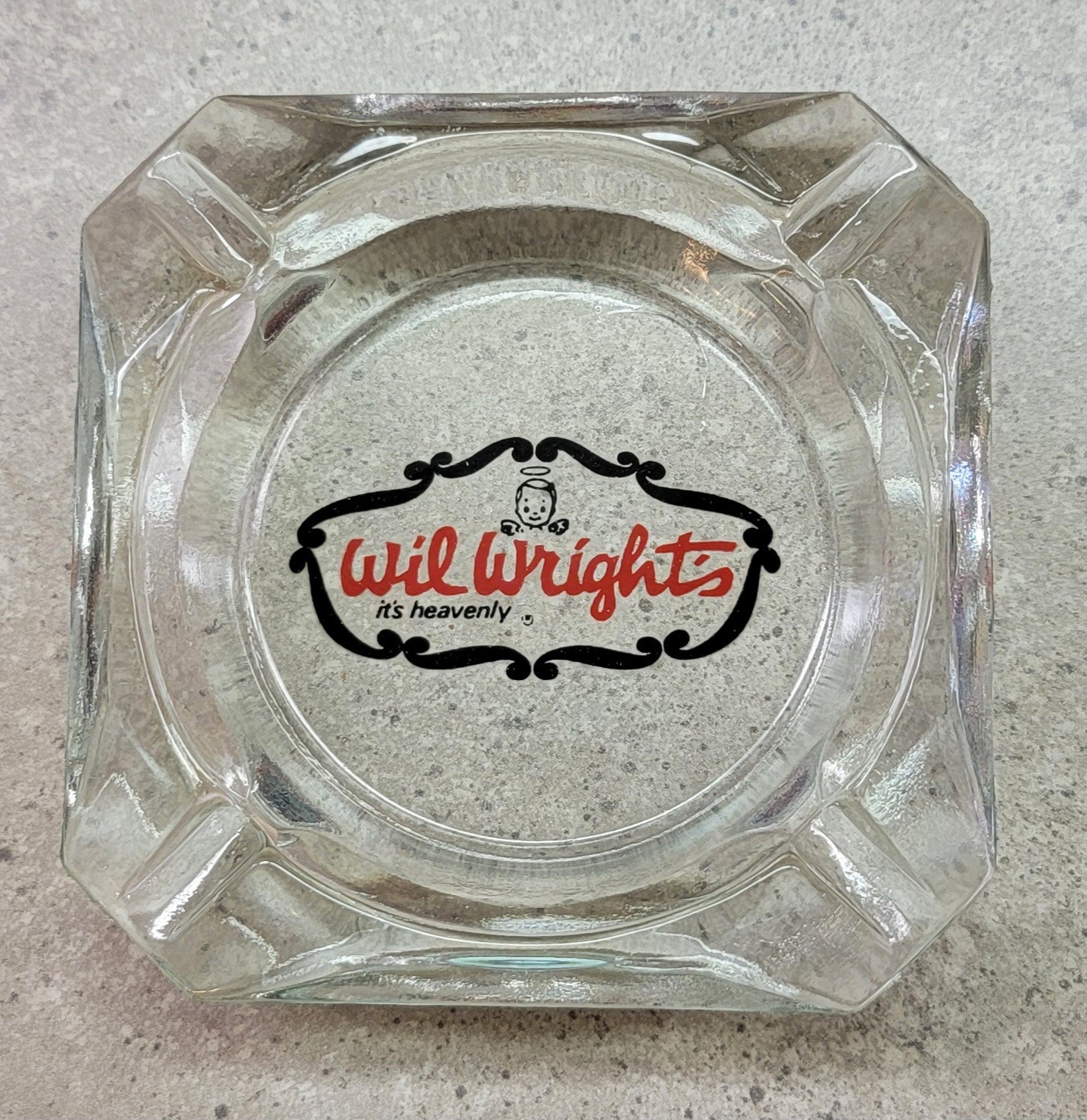 Vintage WIL WRIGHT'S Advertising IT'S HEAVENLY Glass ASHTRAY