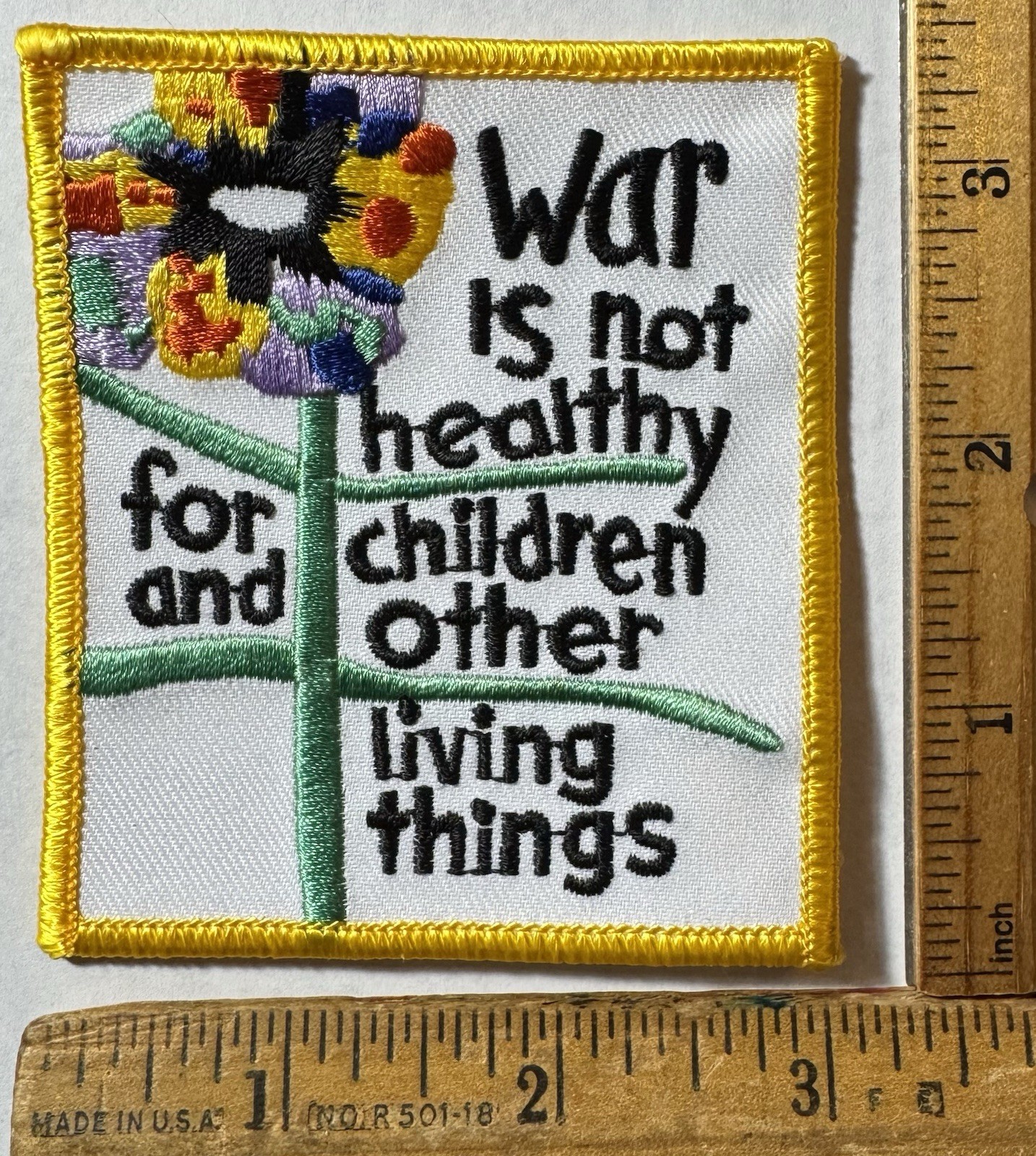 Vintage War Is Not Healthy For Children Iron On Patch Vietnam Hippie Anti NOS Vintage War Is Not Healthy For Children Iron On Patch Vietnam Hippie Anti NOS