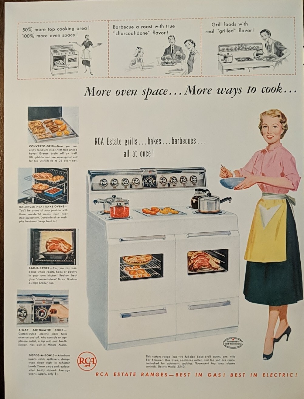 1954 vintage RCA Cook Range Post WWll Kitchen Print Ad 