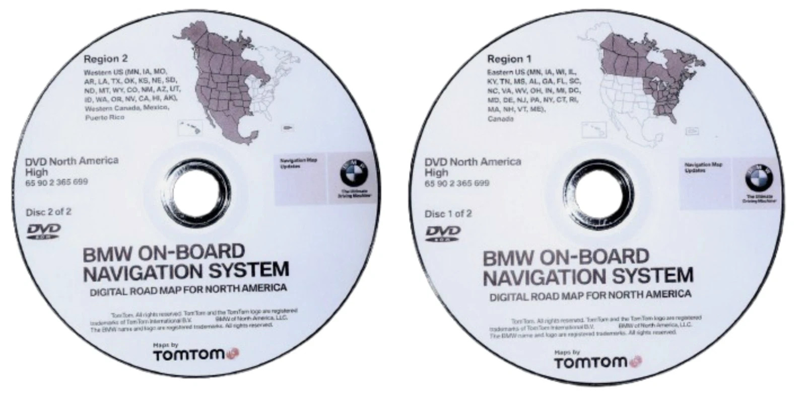 BMW East and West High USA CANADA Navigation DVD Maps Navi Discs 65-90-2-365-699