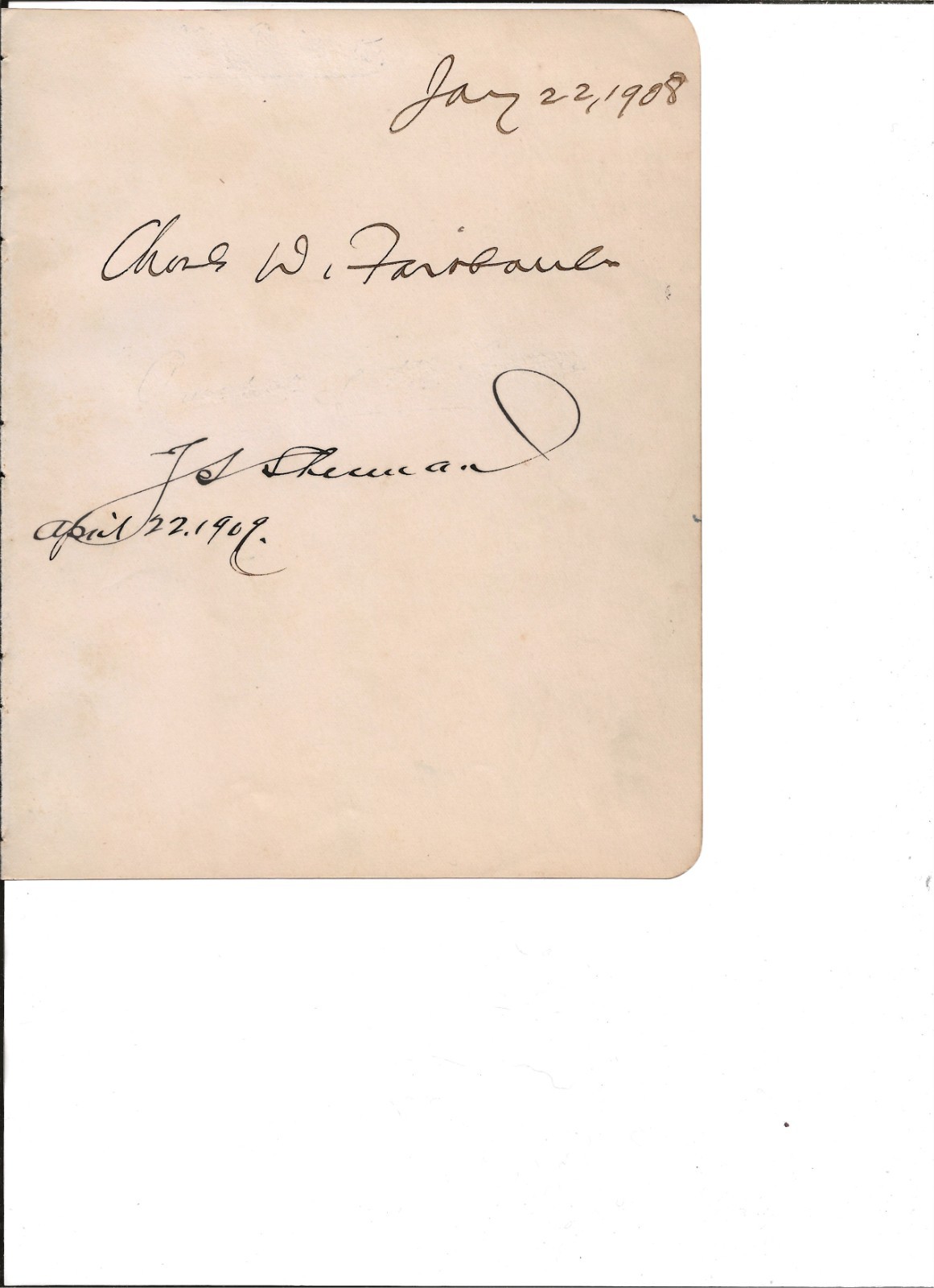 Charles Fairbanks & James Sherman autographed album page-Both as Vice President
