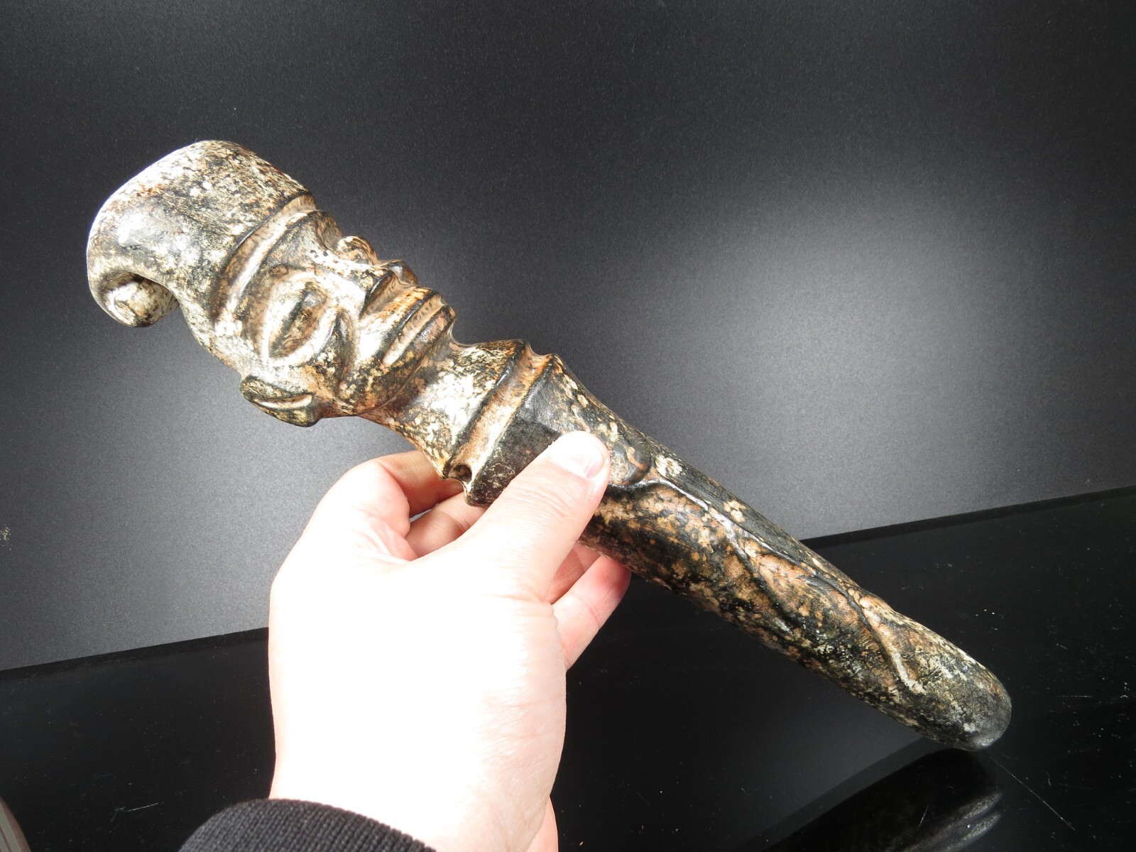 China,old  jade, hongshan culture,rare  Human face & head Scepter, statue F469