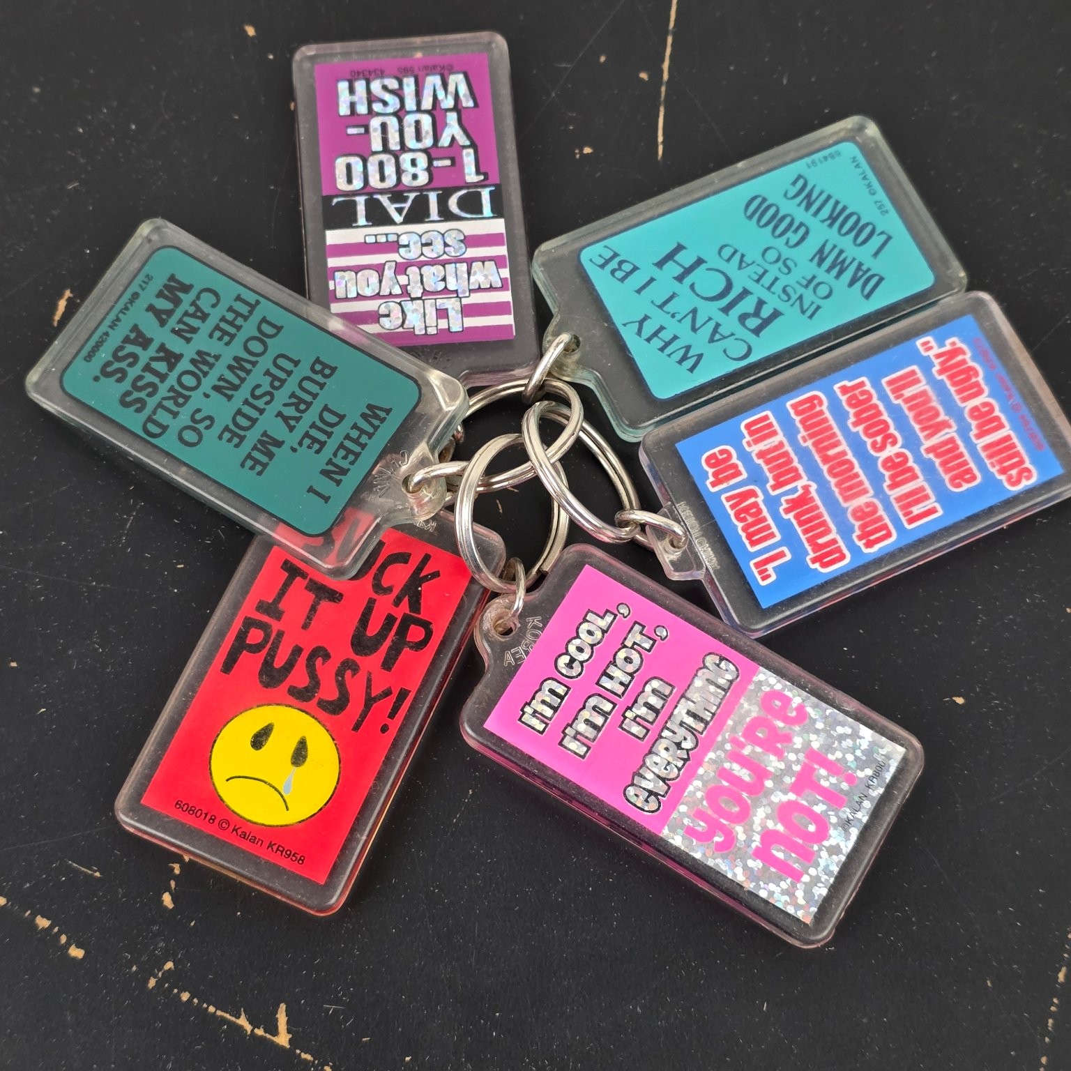 Vintage Kalan Sarcastic Novelty Keychain Lot 90s Y2K Humorous Rude Sayings 6PC Vintage Kalan Sarcastic Novelty Keychain Lot 90s Y2K Humorous Rude Sayings 6PC