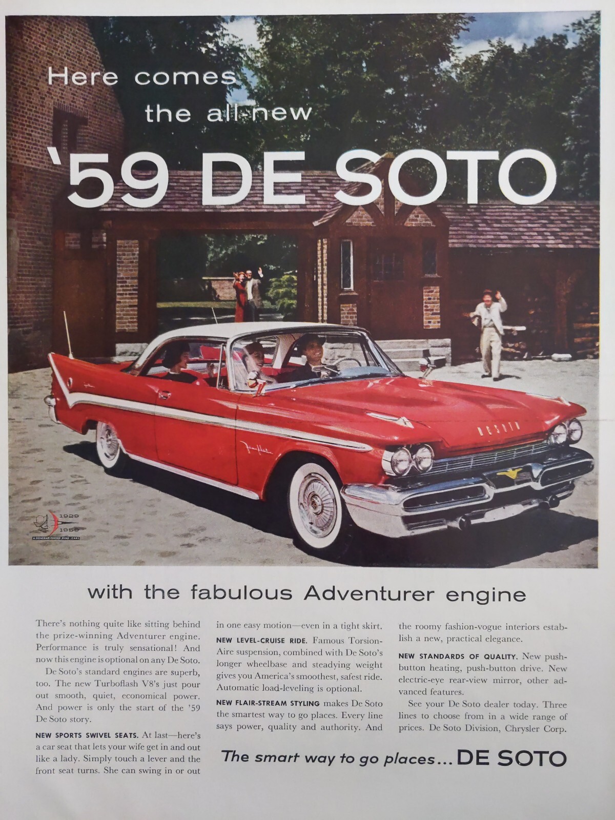 1959 vintage DeSoto automobile print ad, red vehicle beautiful colors