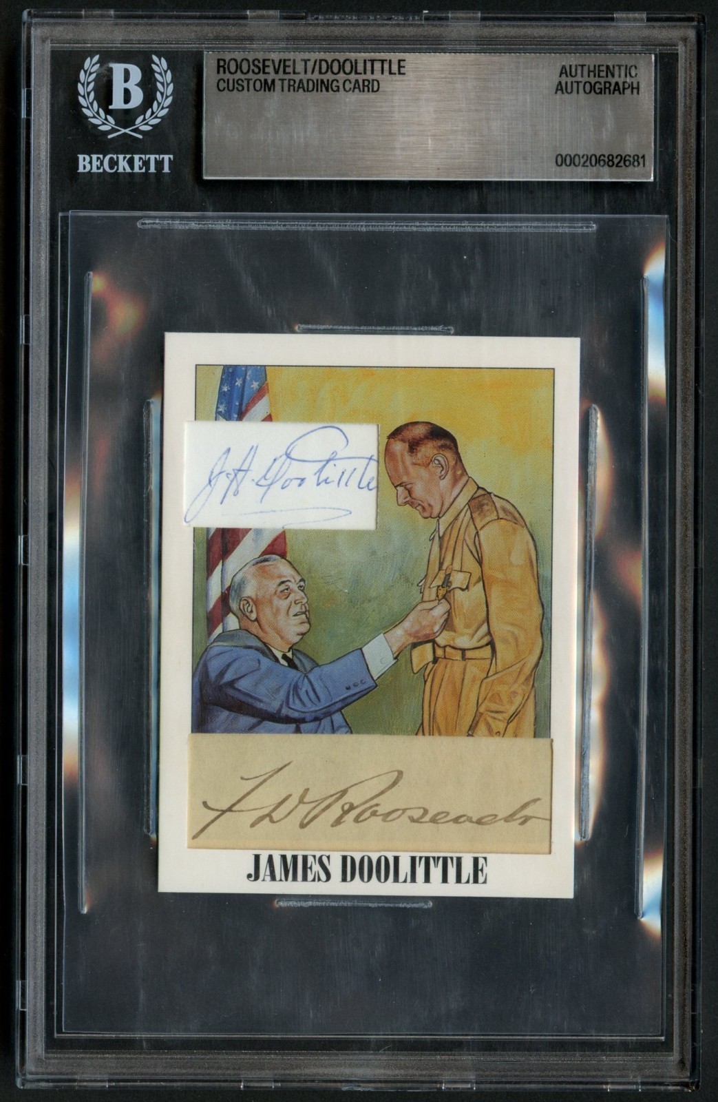 Franklin D. Roosevelt FDR & Jimmy Doolittle signed autograph Custom Cut Card BAS Franklin D. Roosevelt FDR & Jimmy Doolittle signed autograph Custom Cut Card BAS