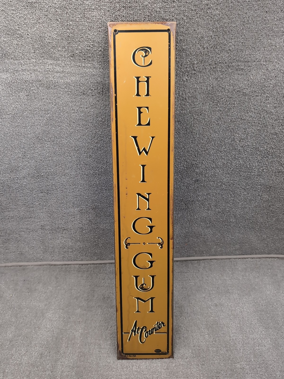 Vintage Antique Painted Metal Chewing Gum At Counter Advertising Sign 19.5