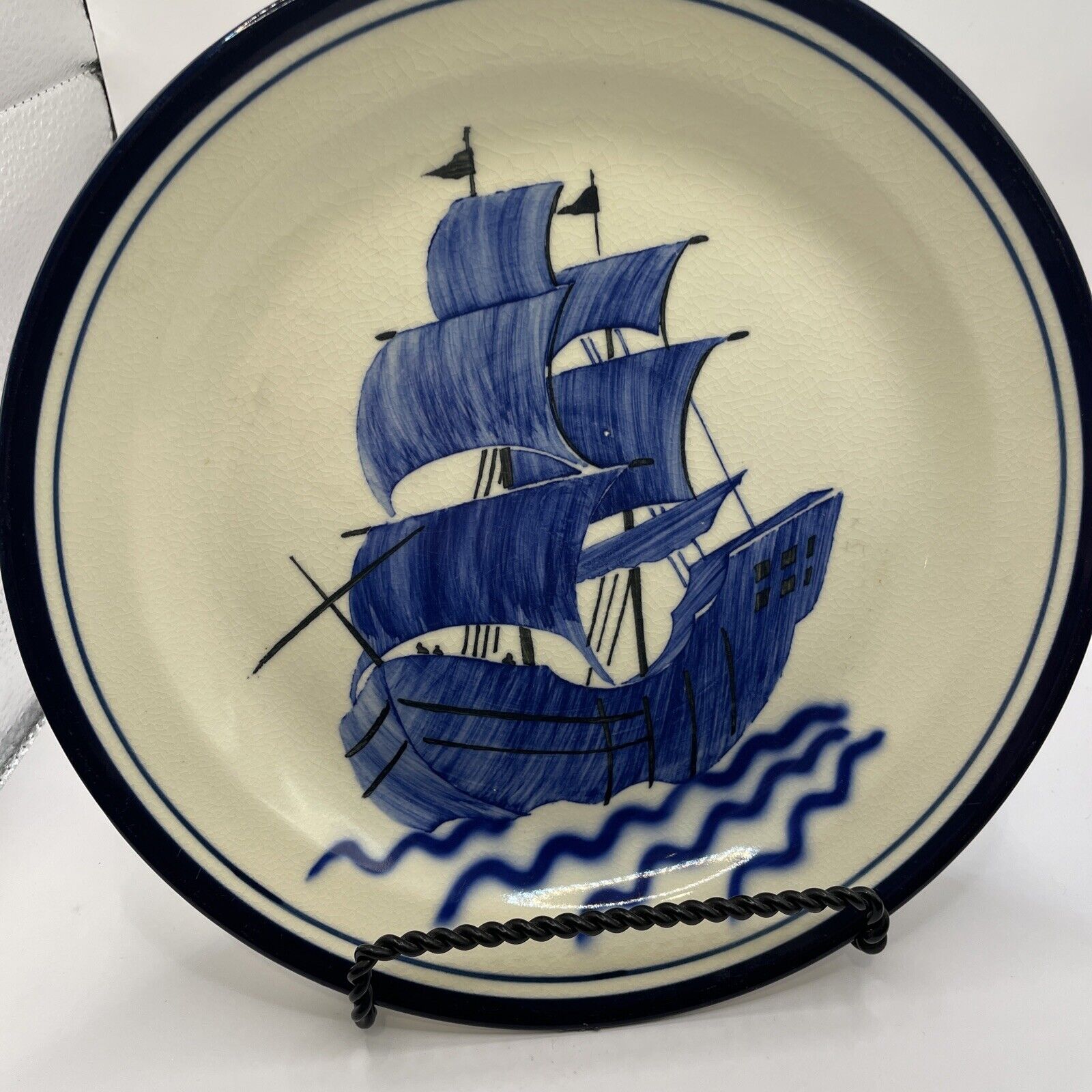Vintage ERPHILA CZECHO-SLOVAKIA White and Blue Ship Boat Plate
