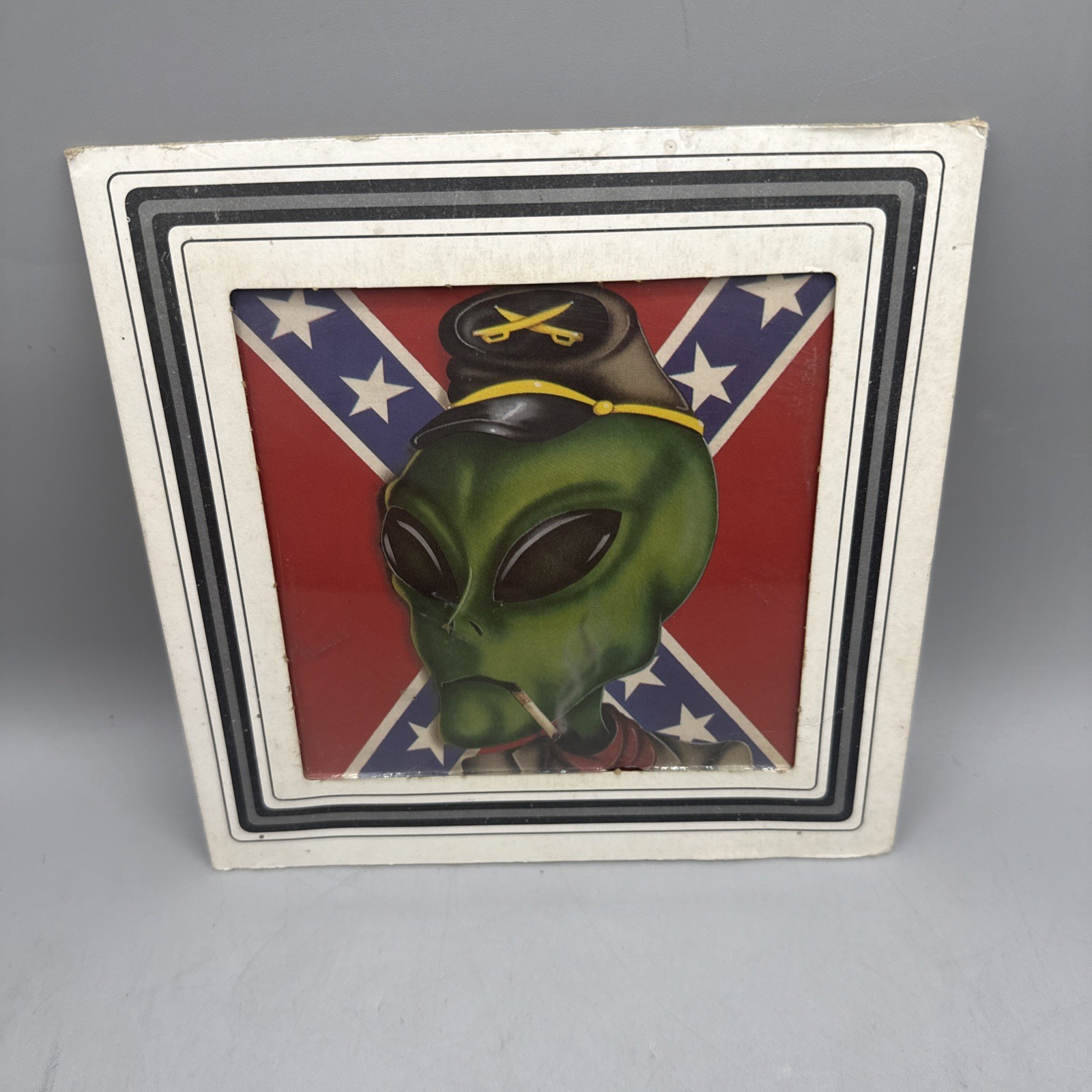 Vintage 1990s Carnival Glass Framed Redneck Alien Picture