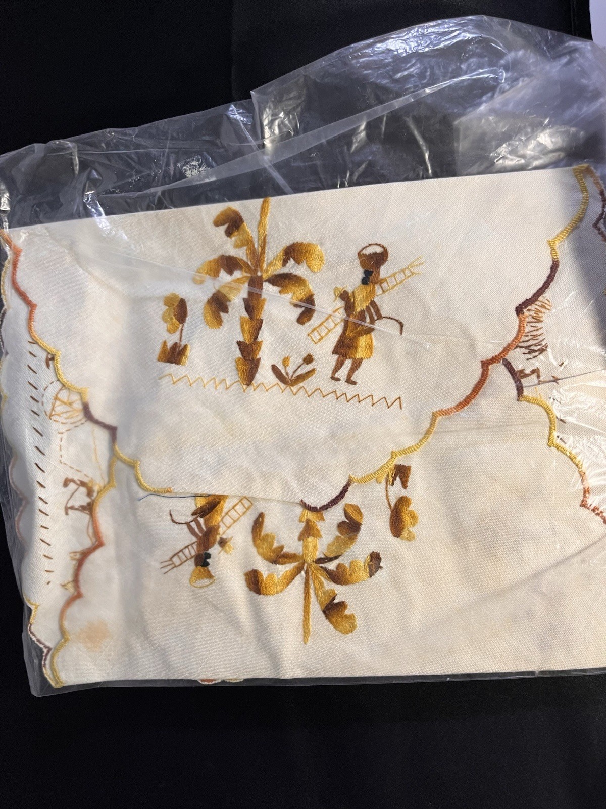 Vintage Embroidered Scalloped Edge Rectangular Placemat Coasters Set of 7