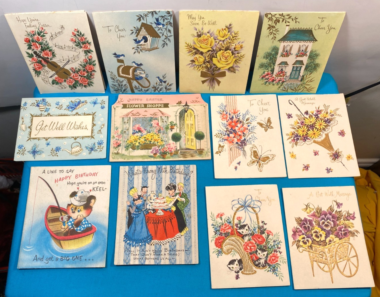 12 Vintage 1940s/50s Unused Greeting CARDS Easter Happy Birthday Get Well