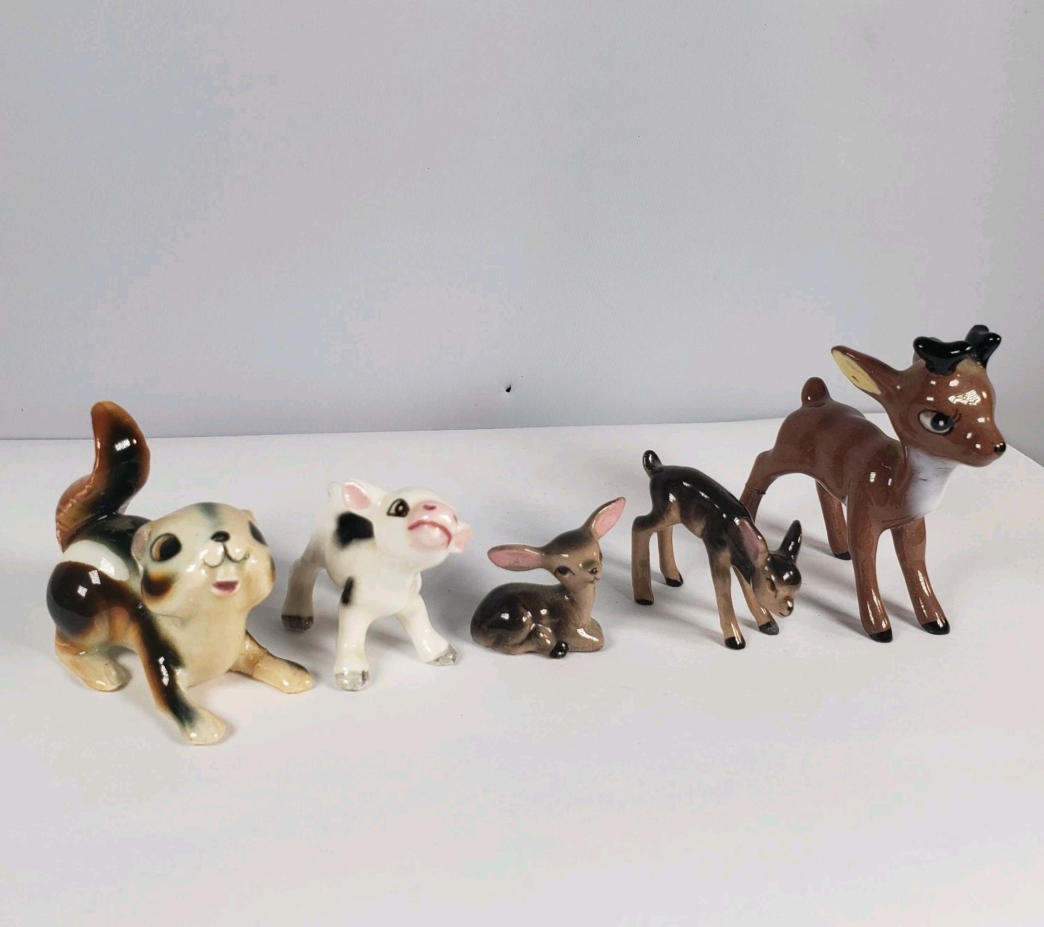 5 Vintage Hagen-Renaker? & Others Miniature Deer Cow Squirrel Figurines Ceramic