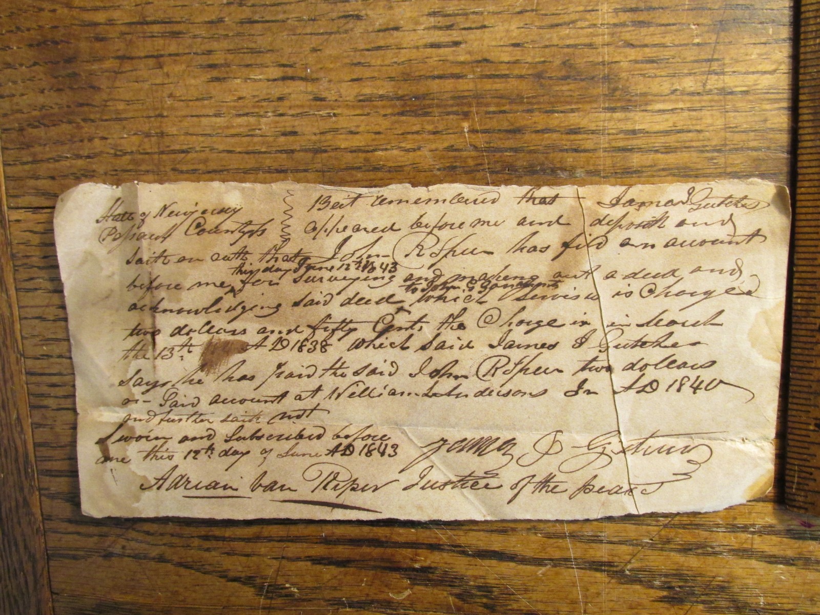 Antique 1843 NJ Receipt Document Payment for Land Surveying & Making Out a Deed Antique 1843 NJ Receipt Document Payment for Land Surveying & Making Out a Deed