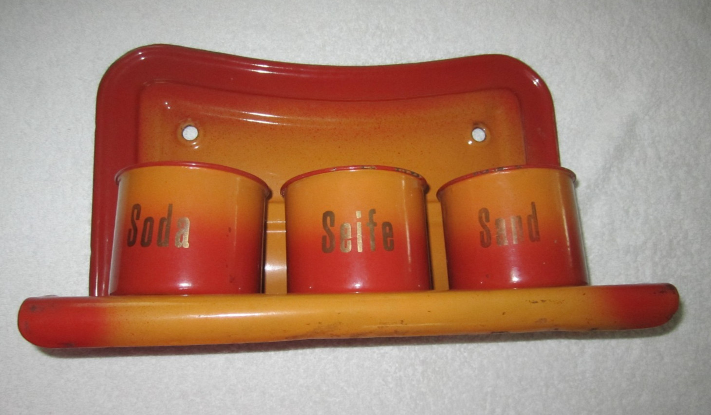 VINTAGE DIAMANT METALIT HEAVY ENAMELWARE OMBRE ORANGE RED LAUNDRY RACK w/ CUPS VINTAGE DIAMANT METALIT HEAVY ENAMELWARE OMBRE ORANGE RED LAUNDRY RACK w/ CUPS