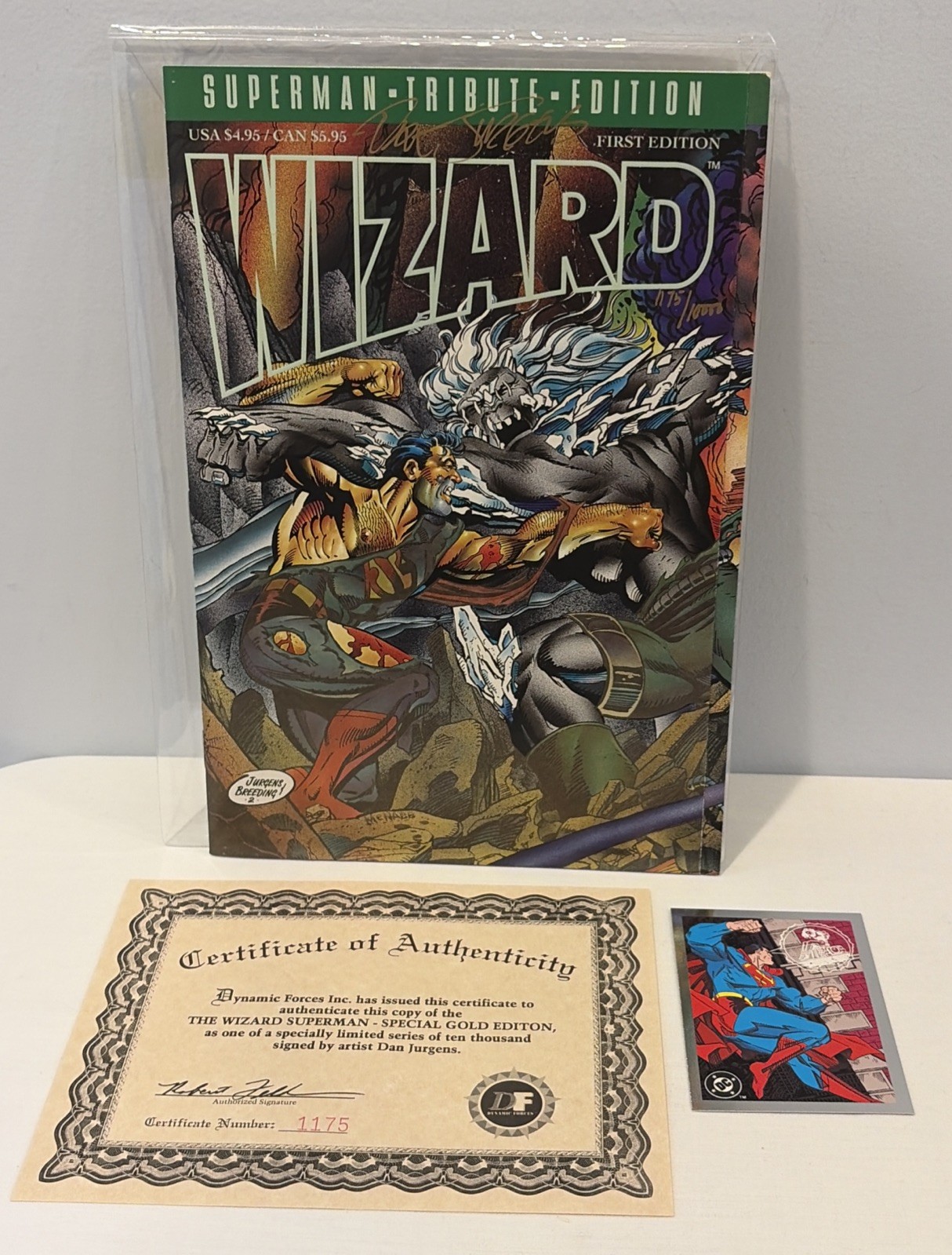Wizard Superman Gold Edition Signed Dan Jurgens DF COA 1175/10000 w Trading Card