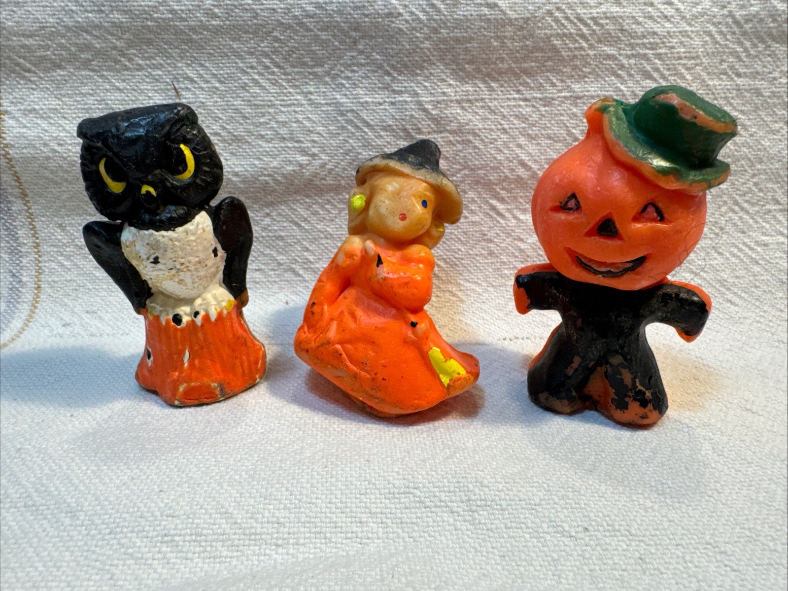 Vtg Lot Of 3 Halloween Gurley Candles-Owl-Witch-Pumpkin Man Vtg Lot Of 3 Halloween Gurley Candles-Owl-Witch-Pumpkin Man