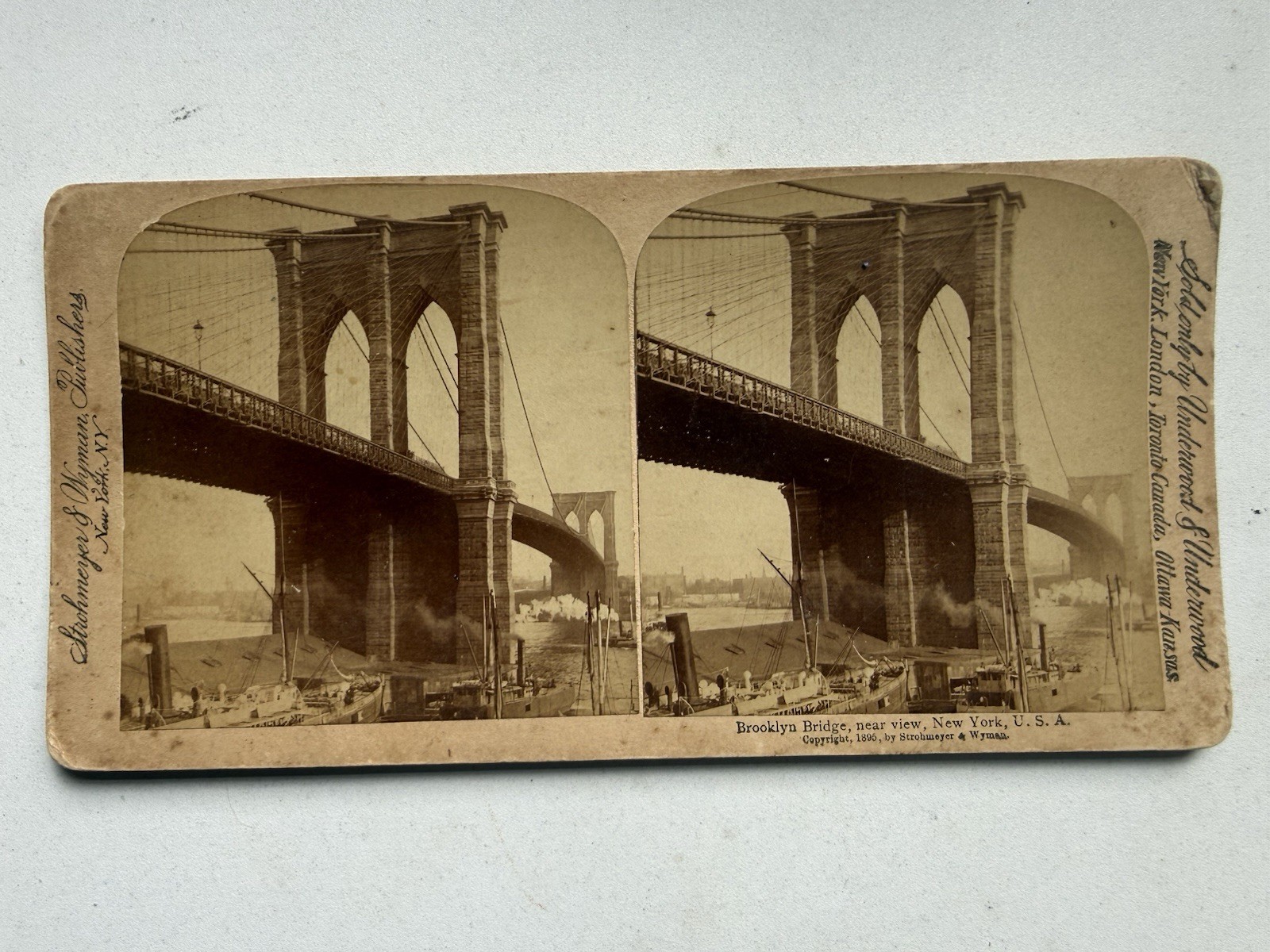 1895 Brooklyn Bridge NYC Strohmeyer Wyman Antique Stereoview Stereograph Photo