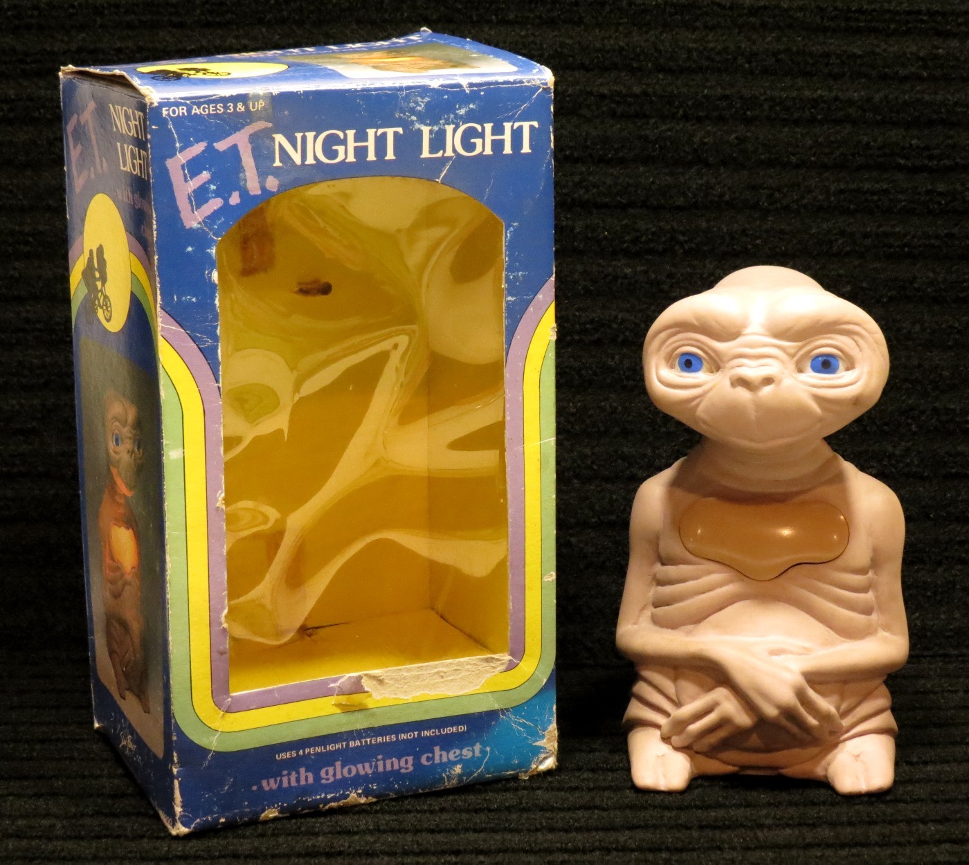 E.T. Night Light With Glowing Chest Vintage 1982 With Box Non-Working Display